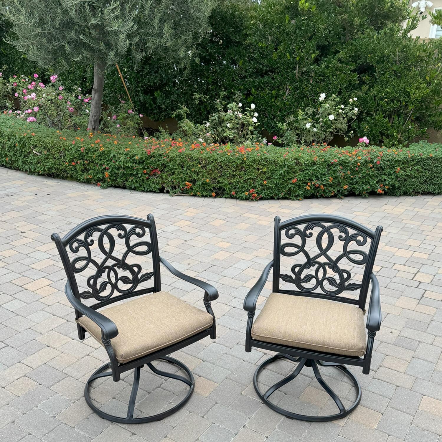 Darlee B/DL2052-11PCDR-2350LE Santa Monica 11 Pc Cast Aluminum Dining Set w/ Rocker in Antique Bronze - Swivel Rocker - Lifestyle thumbnail