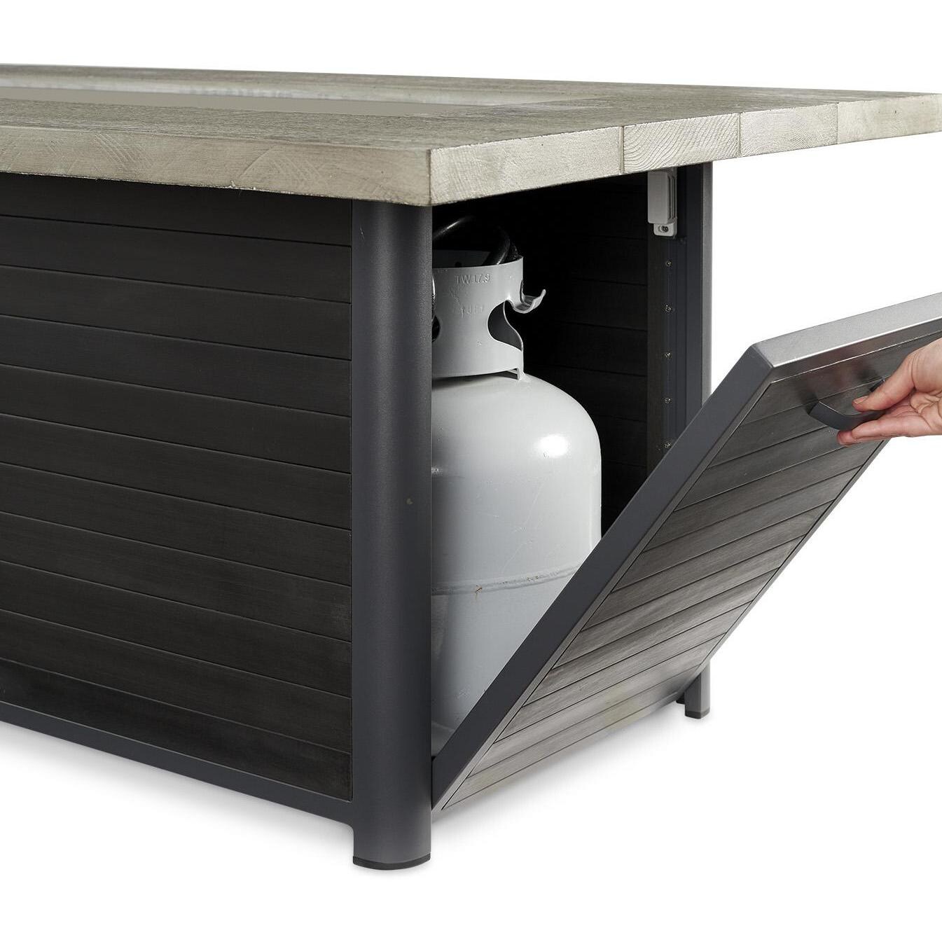 Lakeview Outdoor Designs Rusticview Linear Gas Fire Pit Table - Access door provides convenient storage for propane tanks thumbnail