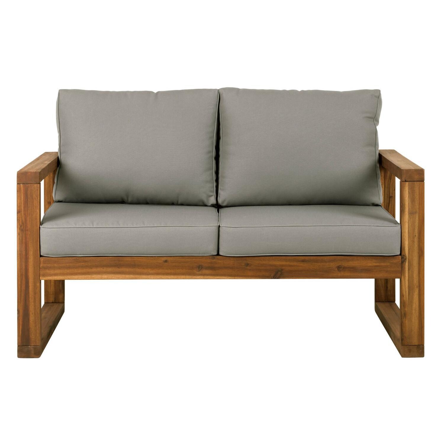 Ultimate Patio Window Bay 4 Piece Acacia Patio Conversation Set W/ Gray Cushions - Loveseat Front View thumbnail