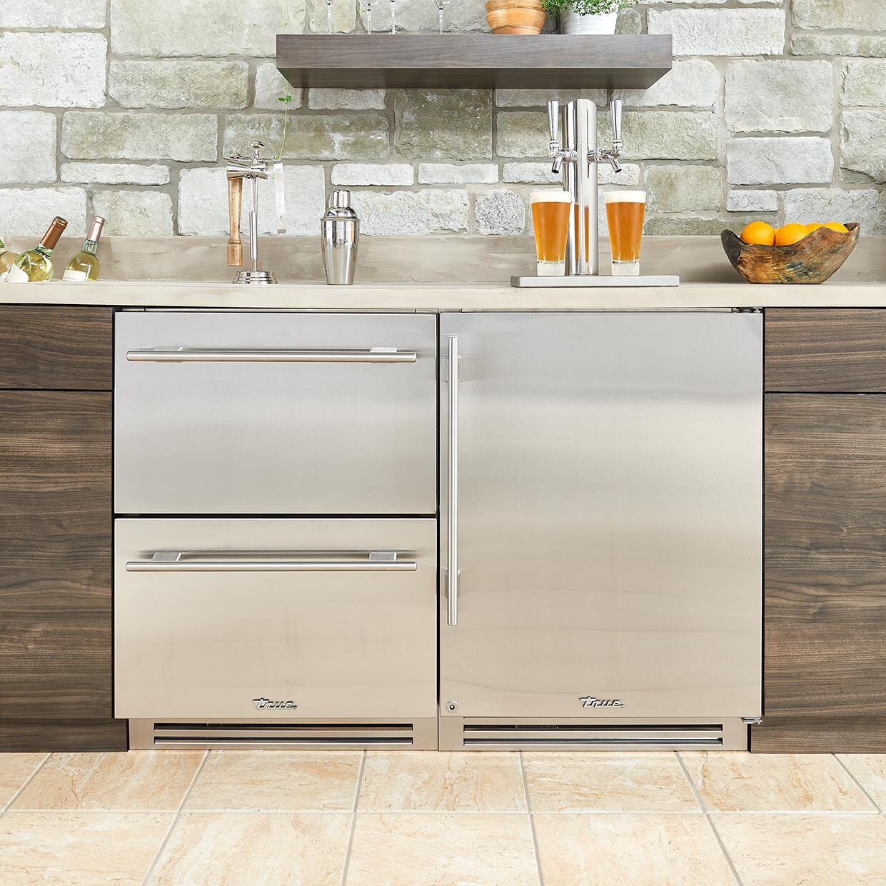 True TURADA-24-D-A~030-H04 ADA Height 24 Inch 5 Cu. Ft. Outdoor Refrigerator Drawers in Matte White w/ Stainless Steel Handles - Front (Shown in Stainless Steel) - Lifestyle thumbnail