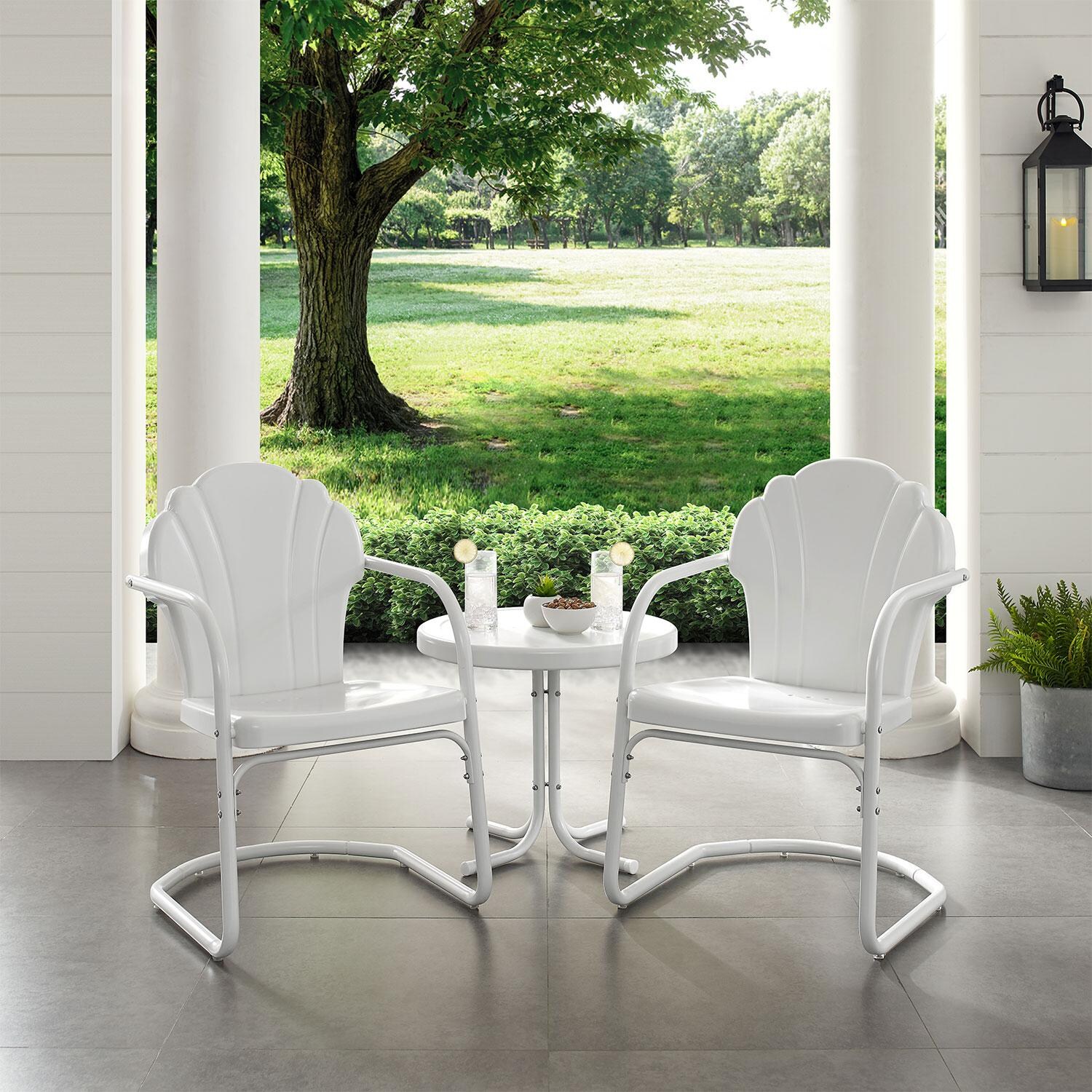 Ultimate Patio UP-32244WH 3Pc Retro Outdoor Chair Set in White Satin - Angled On Patio - Lifestyle thumbnail