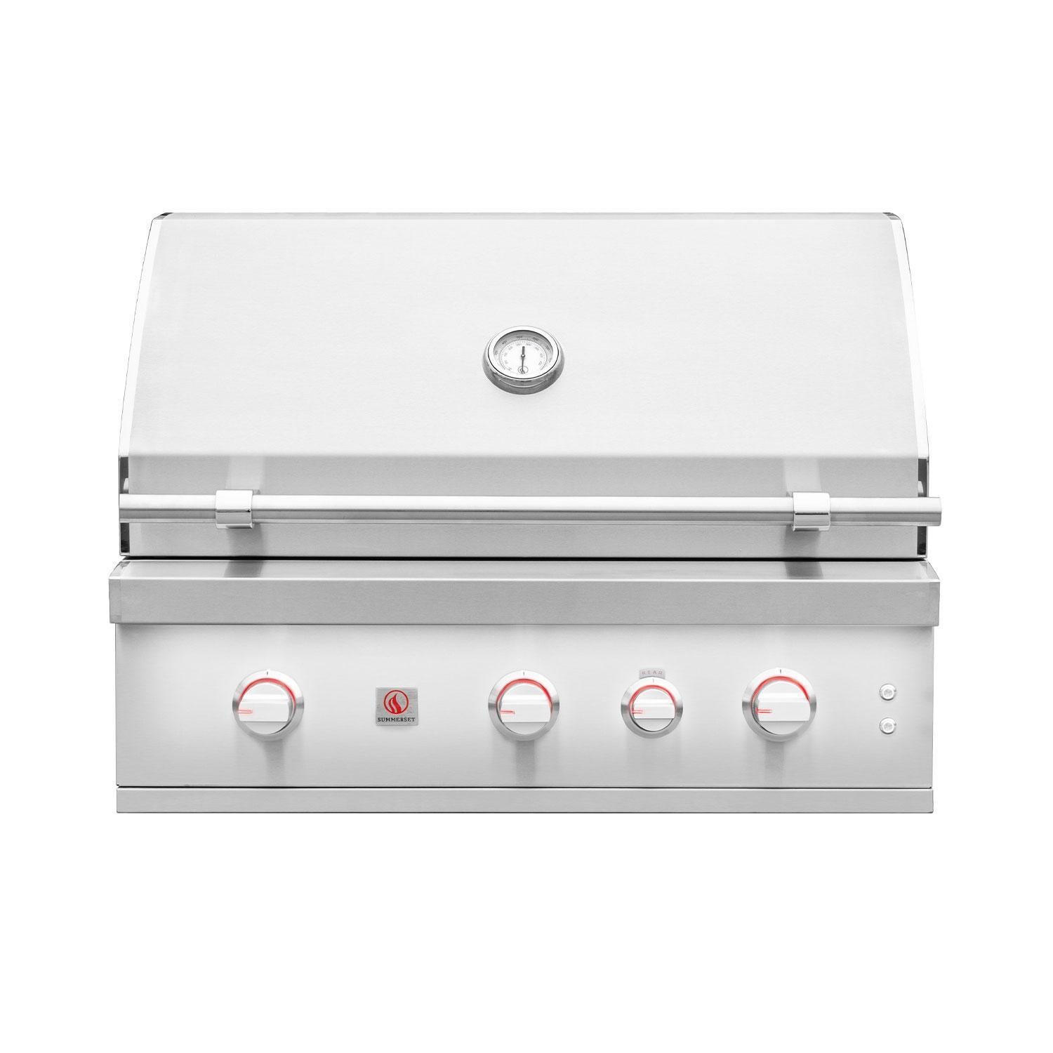 Summerset QST36-NG Quest 36-in 2 Burner Built-In Natural Gas Grill w/ Rear Infrared Burner, Rotisserie Kit, & Drop-In Griddle Plate - Rear Burner - On - White Background thumbnail
