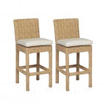 Leucadia 2 Piece Wicker Patio Bar Stool Set W/ Sunbrella Canvas Flax Cushions By Sunset West