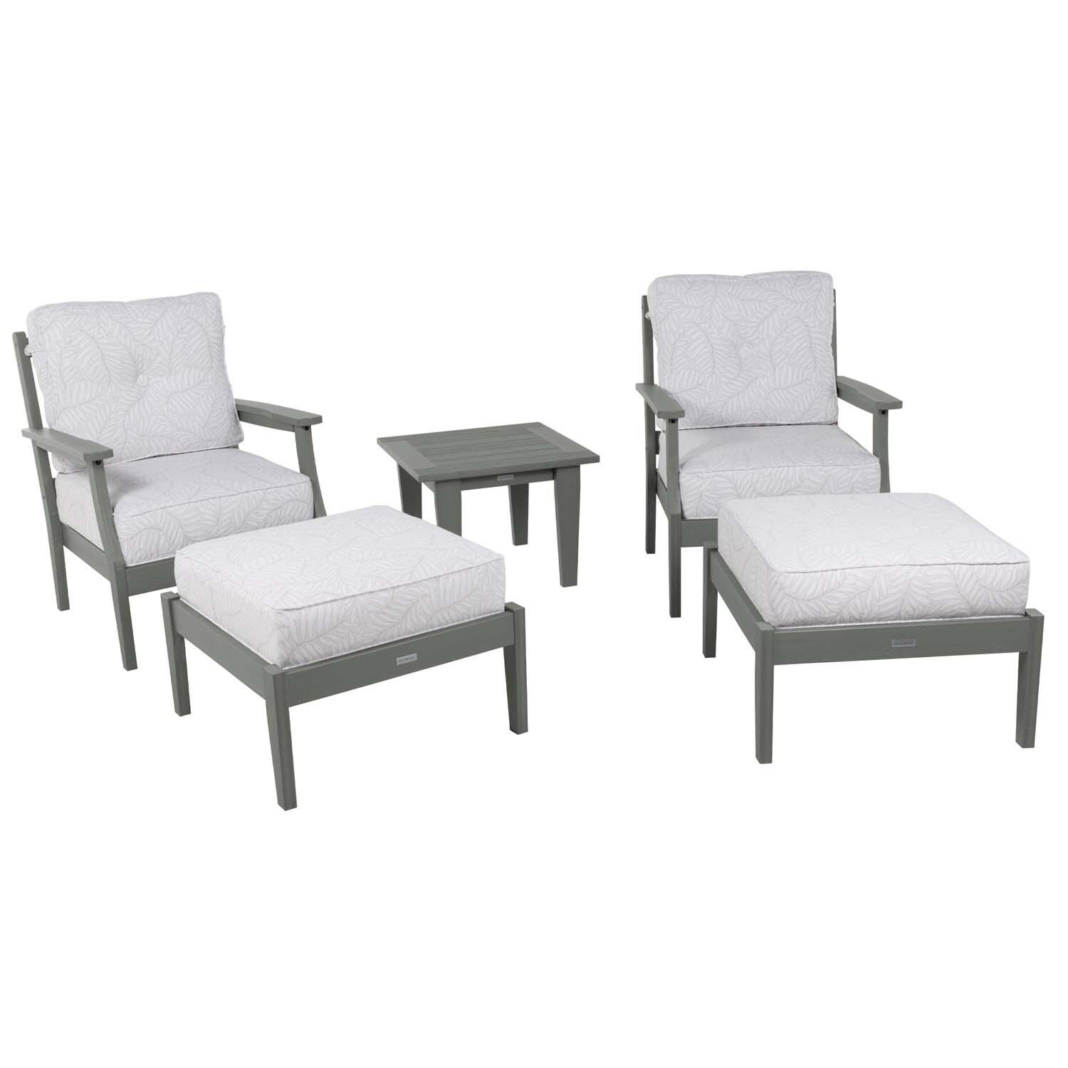 Blushing Bay 5 Pc Recycled Plastic Seating Set in Lively Parchment/Coastal Teak by Lakeview Outdoor Designs - Front View - White Background thumbnail