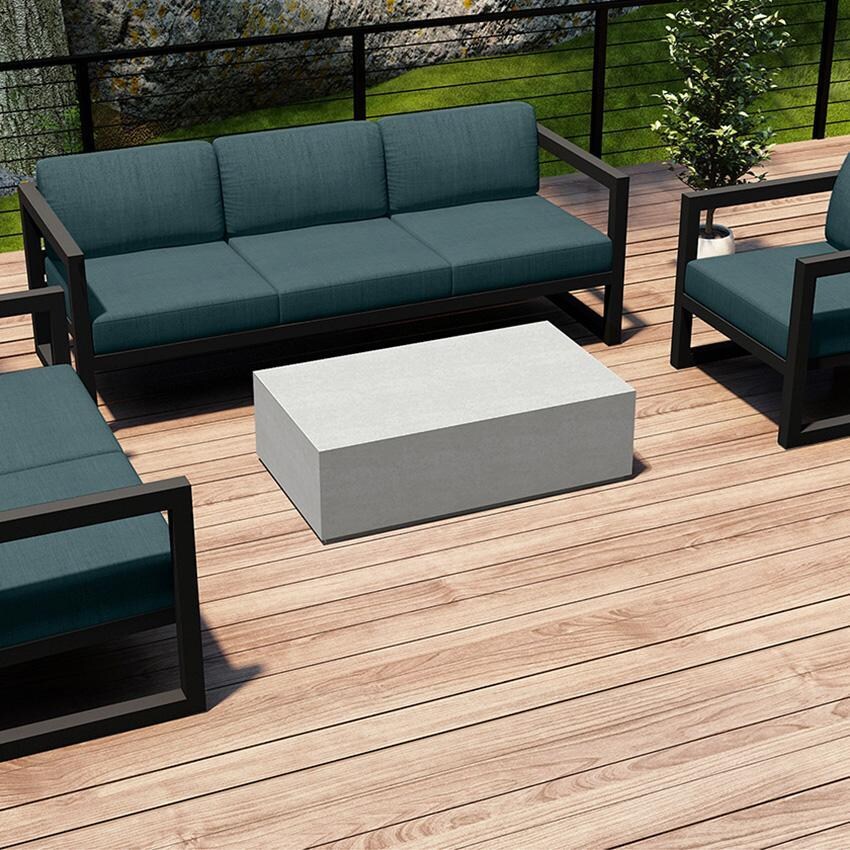 Misty Cove 4 Pc Aluminum Seating Set w/ Sofa, Loveseat & Coffee Table in Slate/Cast Lagoon by Lakeview Outdoor Designs