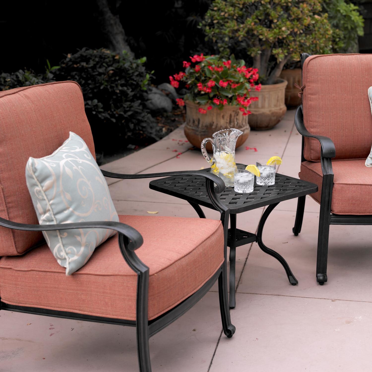 St. Cruz 3 Piece Cast Aluminum Patio Conversation Set W/ Spicy Chili Cushions By Darlee BBQGuys
