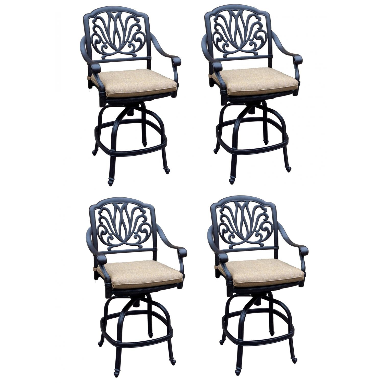 Elisabeth 4 Piece Cast Aluminum Patio Counter Height Swivel Bar Stool Set W/ Sesame Cushions By Darlee thumbnail