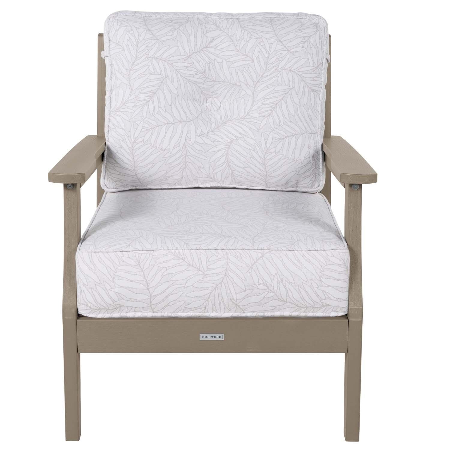 Blushing Bay Recycled Plastic Club Chair in Lively Parchment/Woodland Brown by Lakeview Outdoor Designs - White Background thumbnail