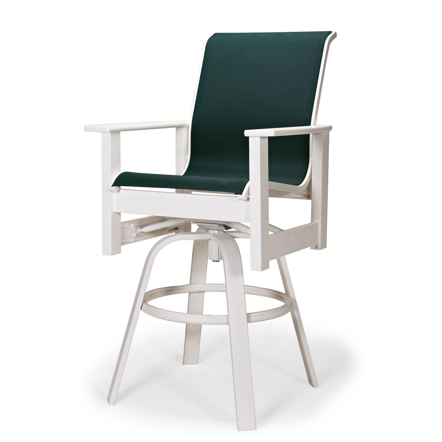 Leeward MGP Outdoor Swivel Bar Stool With Sling Seating By Telescope Casual - Textured Snow/Forest Green