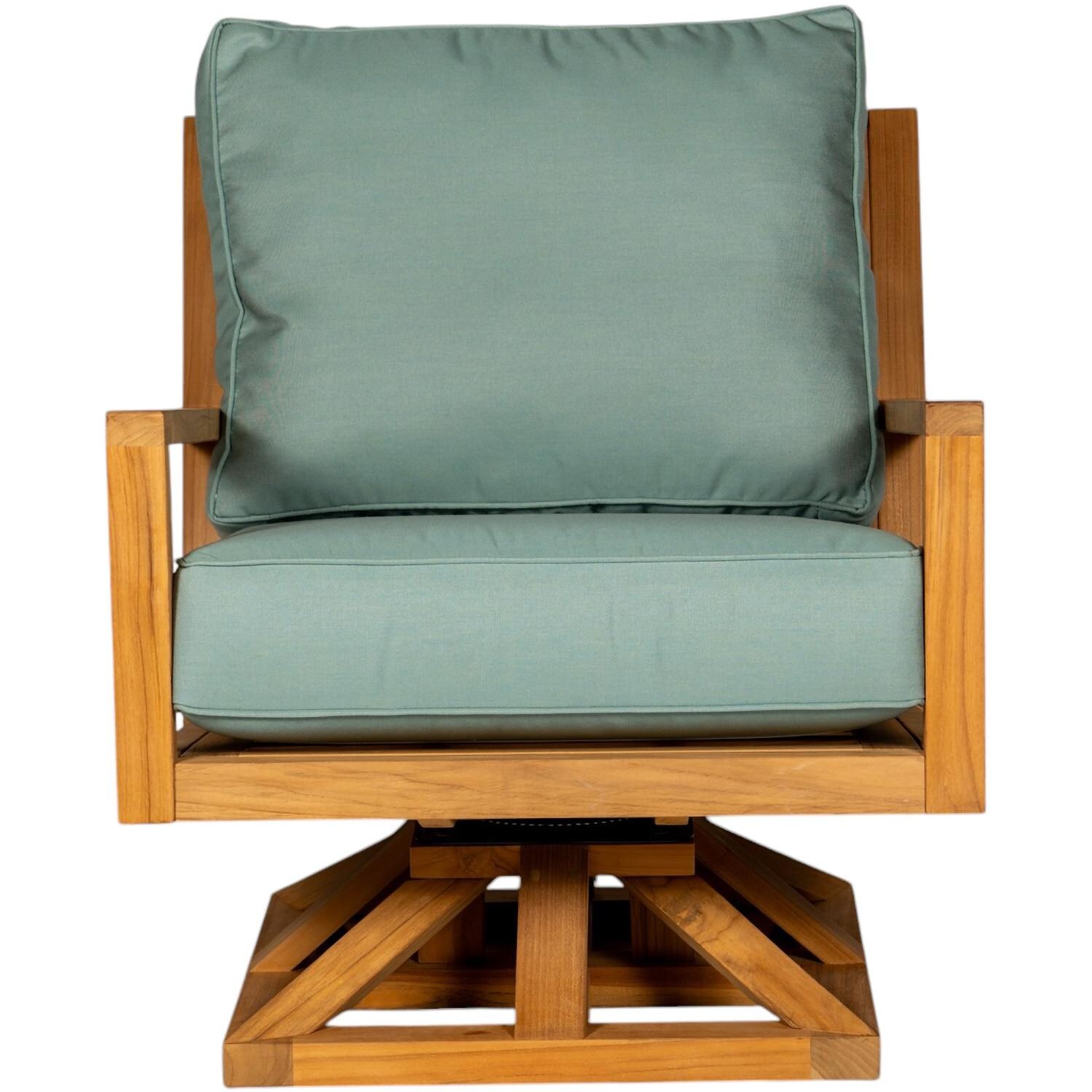 Royal Teak Collection COASW-S Coastal Teak Swivel Chair w/ Sunbrella Cushions in Canvas Spa - Chair Front - White Background thumbnail