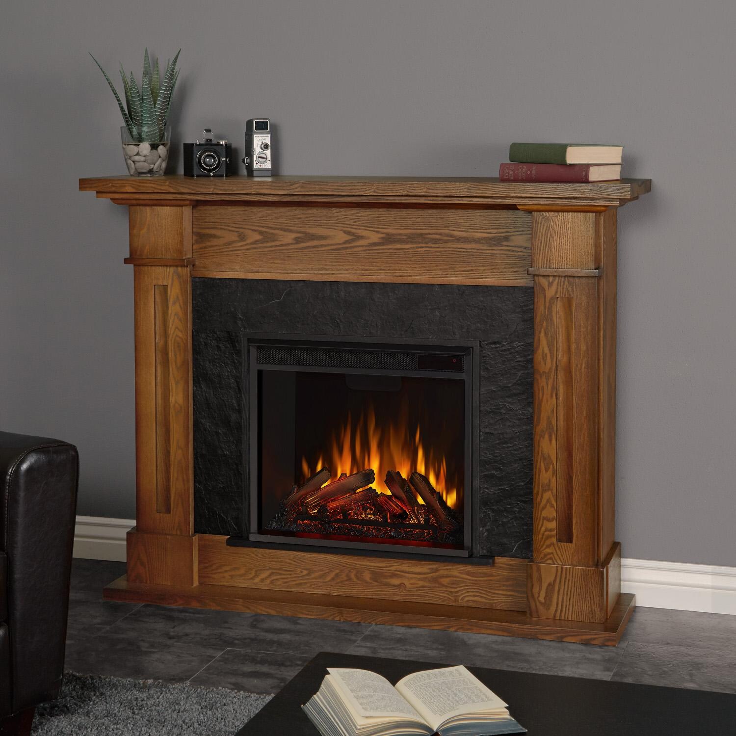 Real Flame 6030E-BO Kipling 53-Inch Electric Fireplace With Mantel - Burnished Oak
