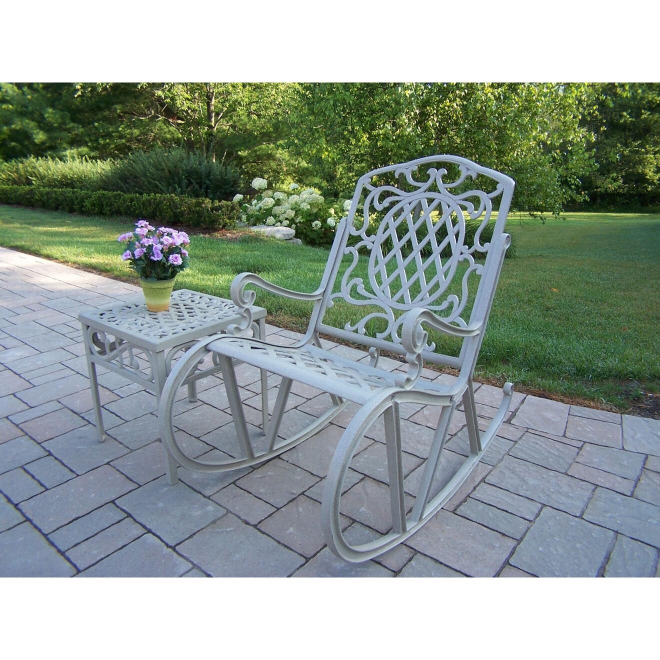 Oakland Living Mississippi Cast Aluminum Patio Rocking Chair Set - Beach Sand