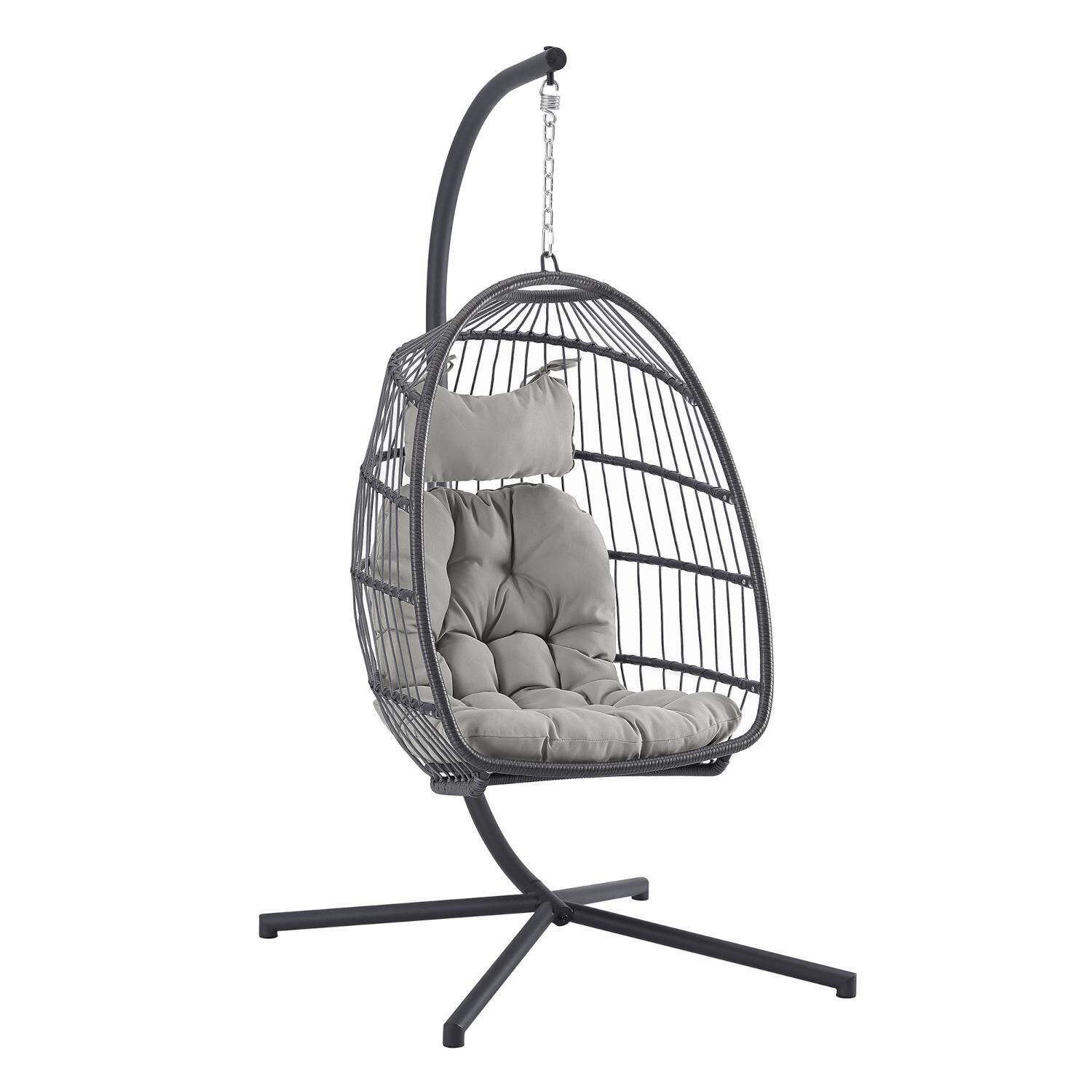 Ultimate Patio Resin Rattan Swing Chair W/ Steel Frame - Gray/Gray - Angled Right thumbnail