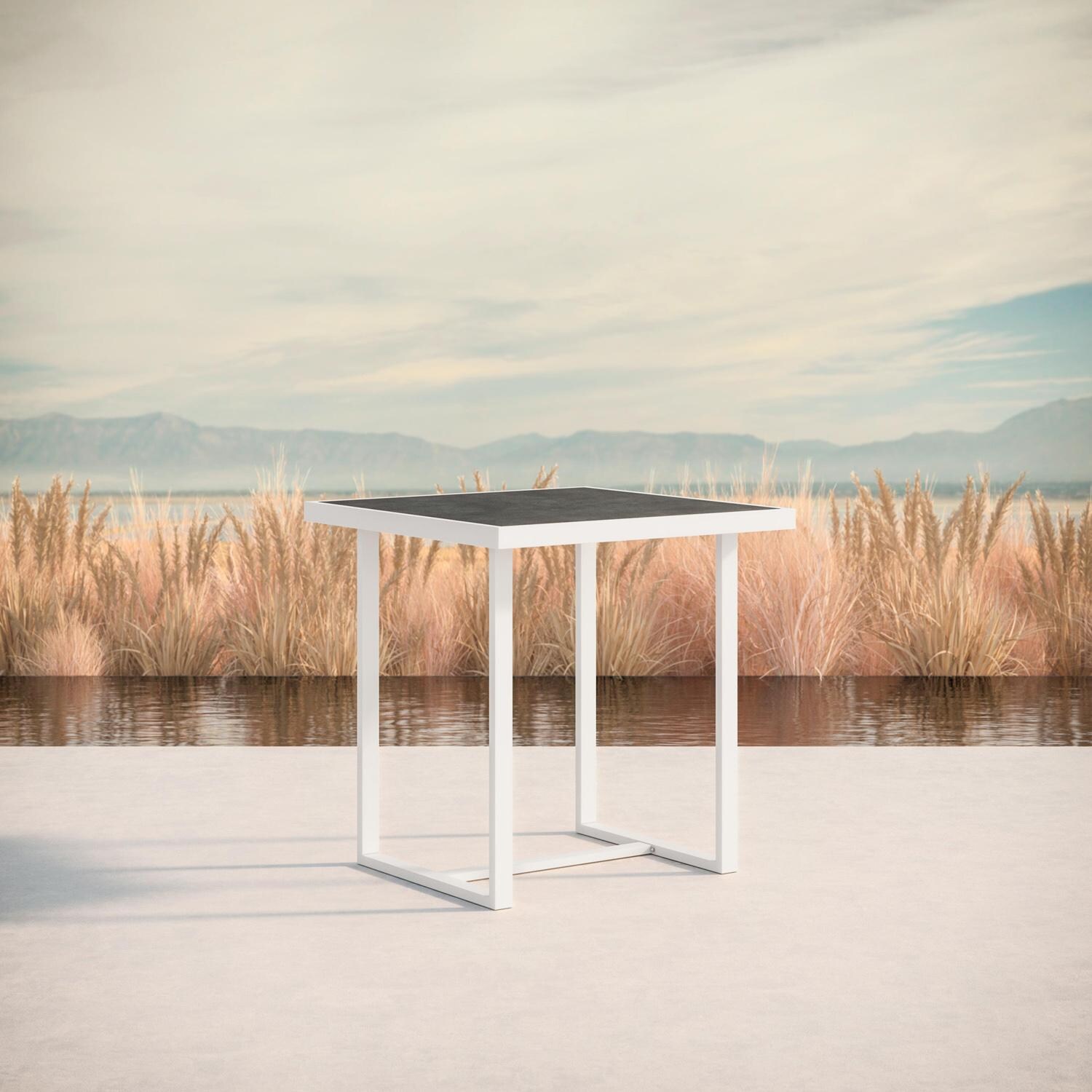 Pavia 35 Inch White Aluminum Counter Table W/ Micron Dekton Top By Azzurro Living