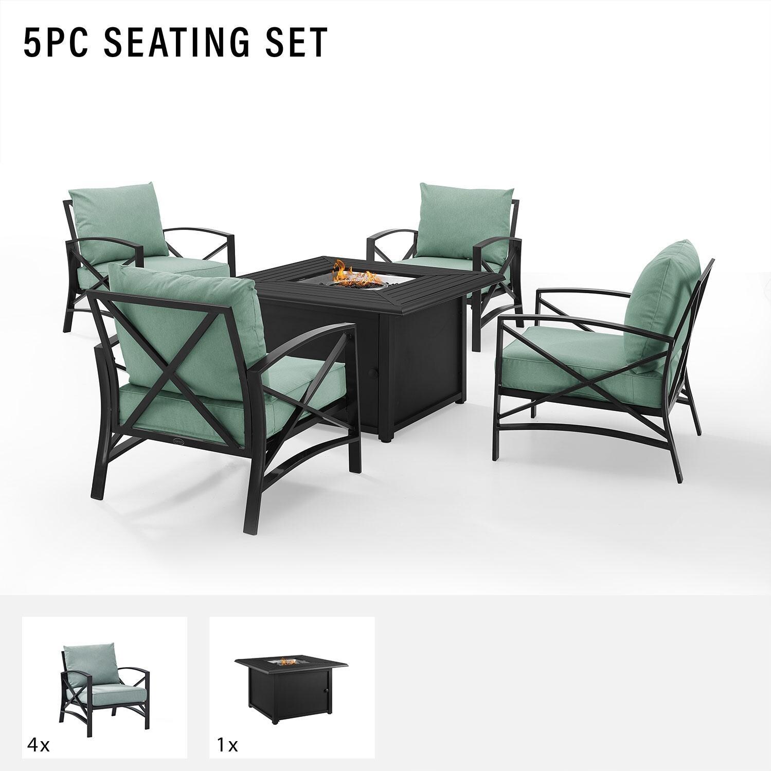 Ultimate Patio UP-82268BZ-MI 5Pc Outdoor Chair Set W/ Fire Table in Mist - Included in Set (Four Club Chairs & Fire Table) - Diagram thumbnail