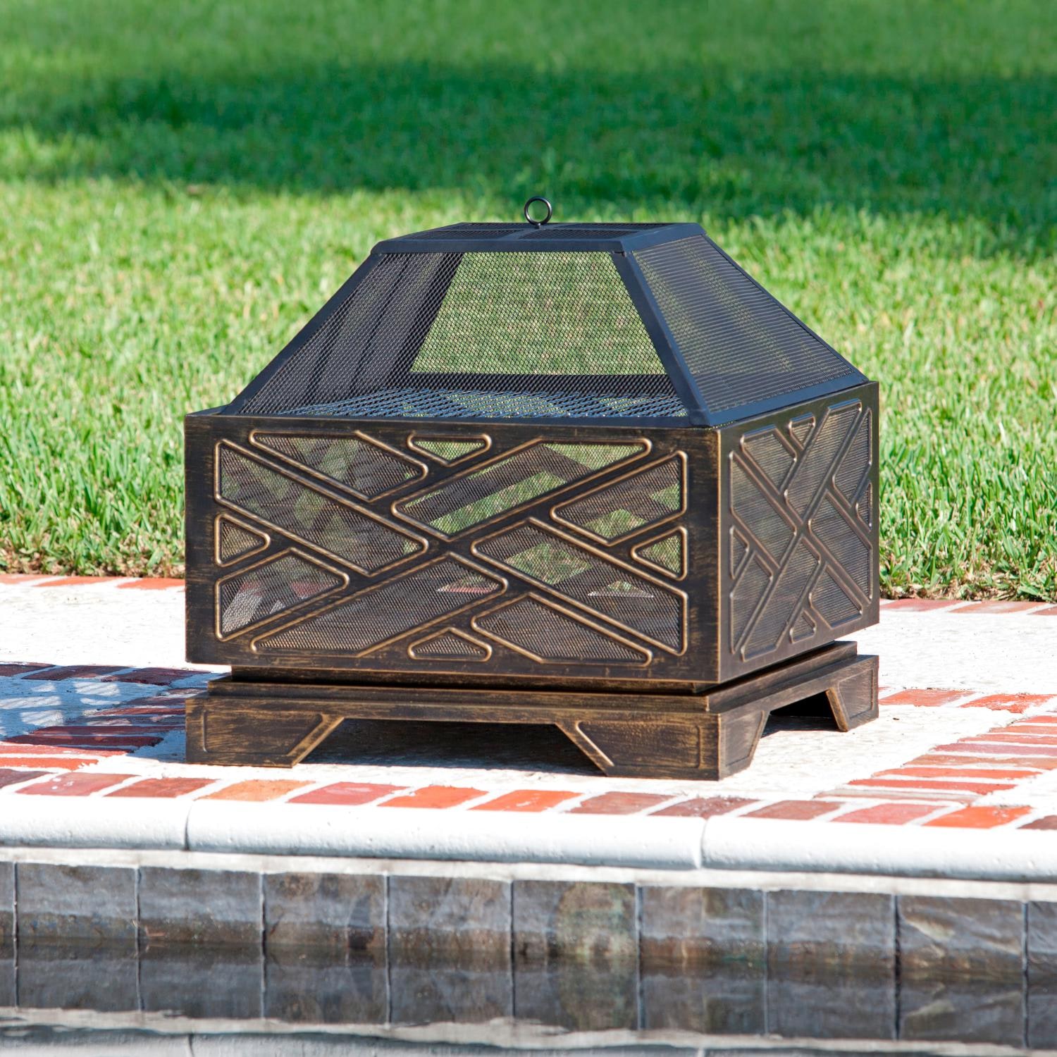 Ultimate Patio SC62239 Hazelwood 26-Inch Square Wood Burning Fire Pit - Screen On thumbnail