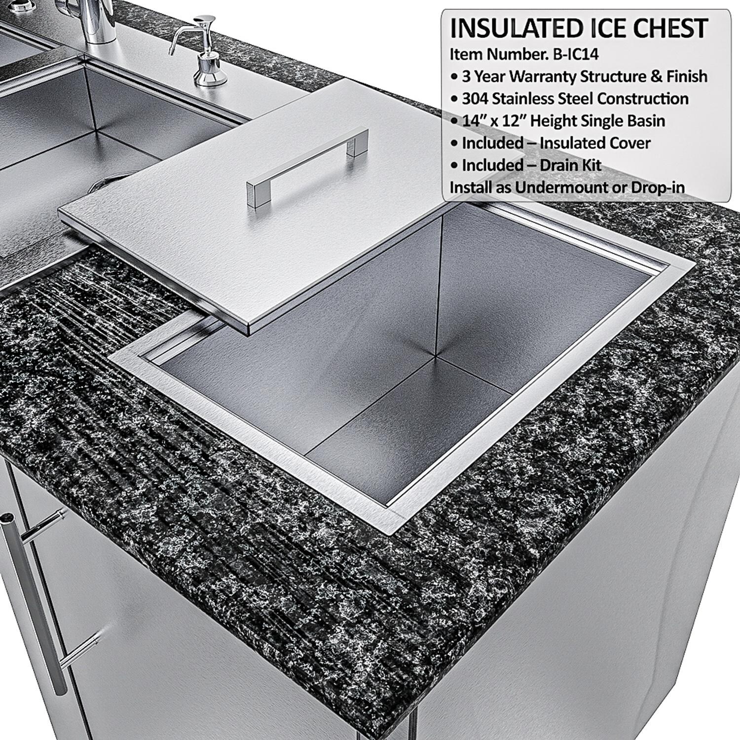 Sunstone Grills SCPMAGNOLIA10-LP Magnolia 10 Ft Outdoor Kitchen Island w/ Propane Grill & Side Burner, Sink, Door & Drawer - Ice Chest - Detail thumbnail