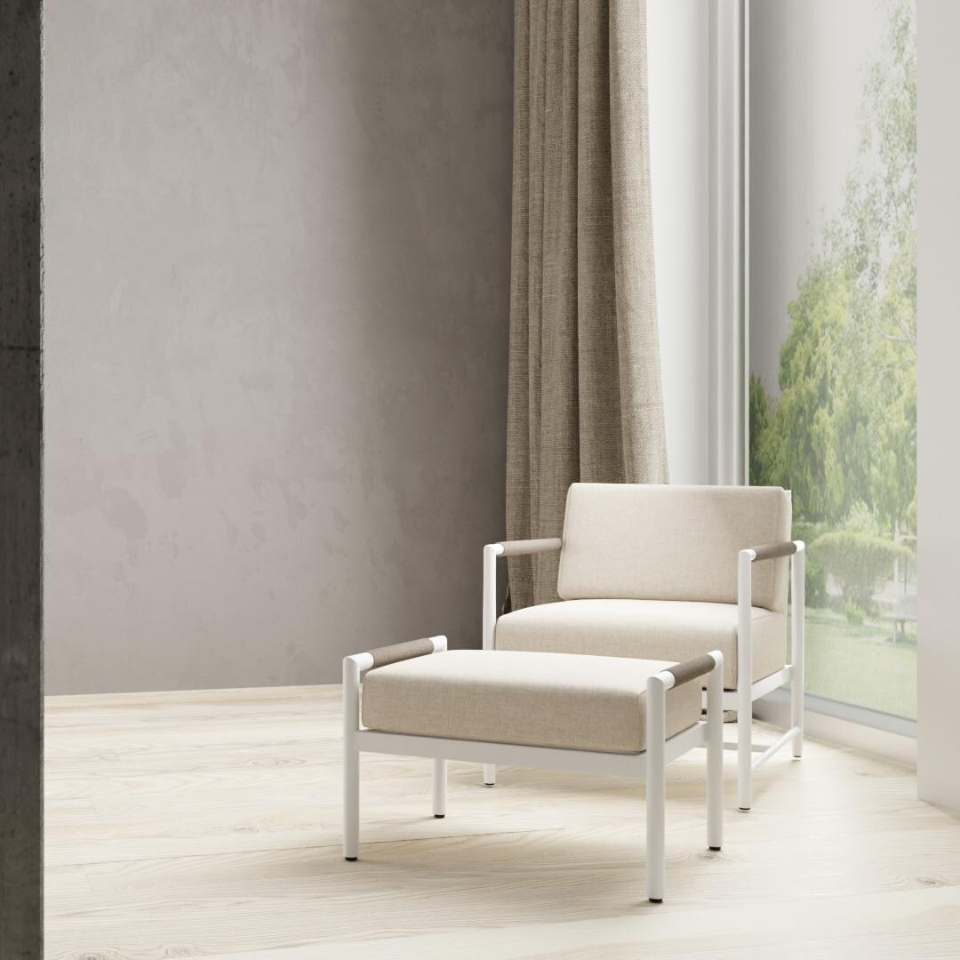 Sabbia Aluminum Club Chair in Echo Ash by Sunset West - By Window - Lifestyle thumbnail