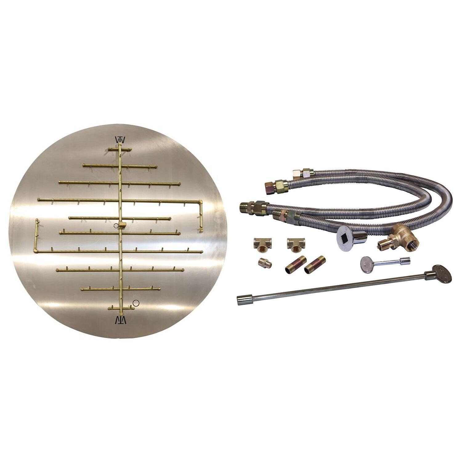 Warming Trends 47 1/2 X 45 3/4 CROSSFIRE Brass Natural Gas/Propane Burner w/ 60-in Circular Plate & Double Flex Line Kit - White Background thumbnail