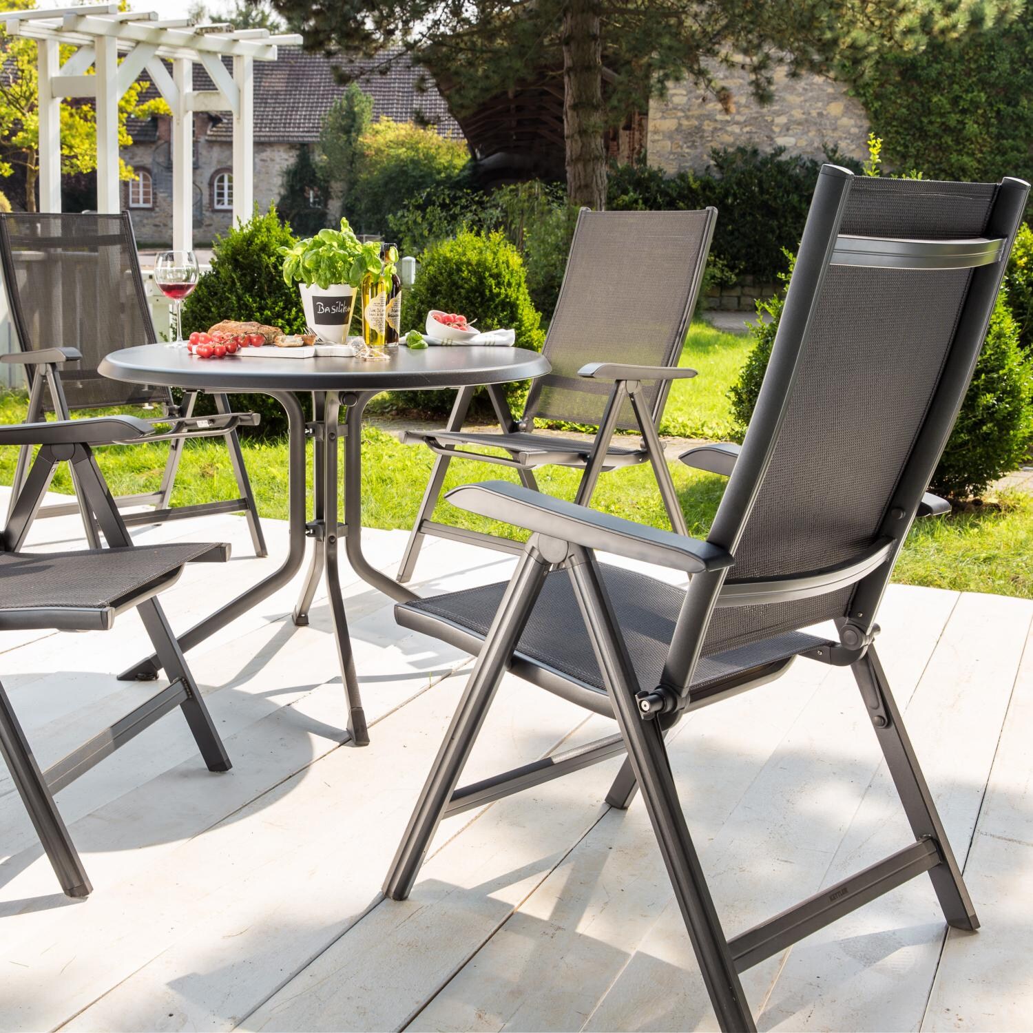 Kettler Basic Plus Aluminum Patio Dining Arm Chair - Gray Frame - At the Table thumbnail