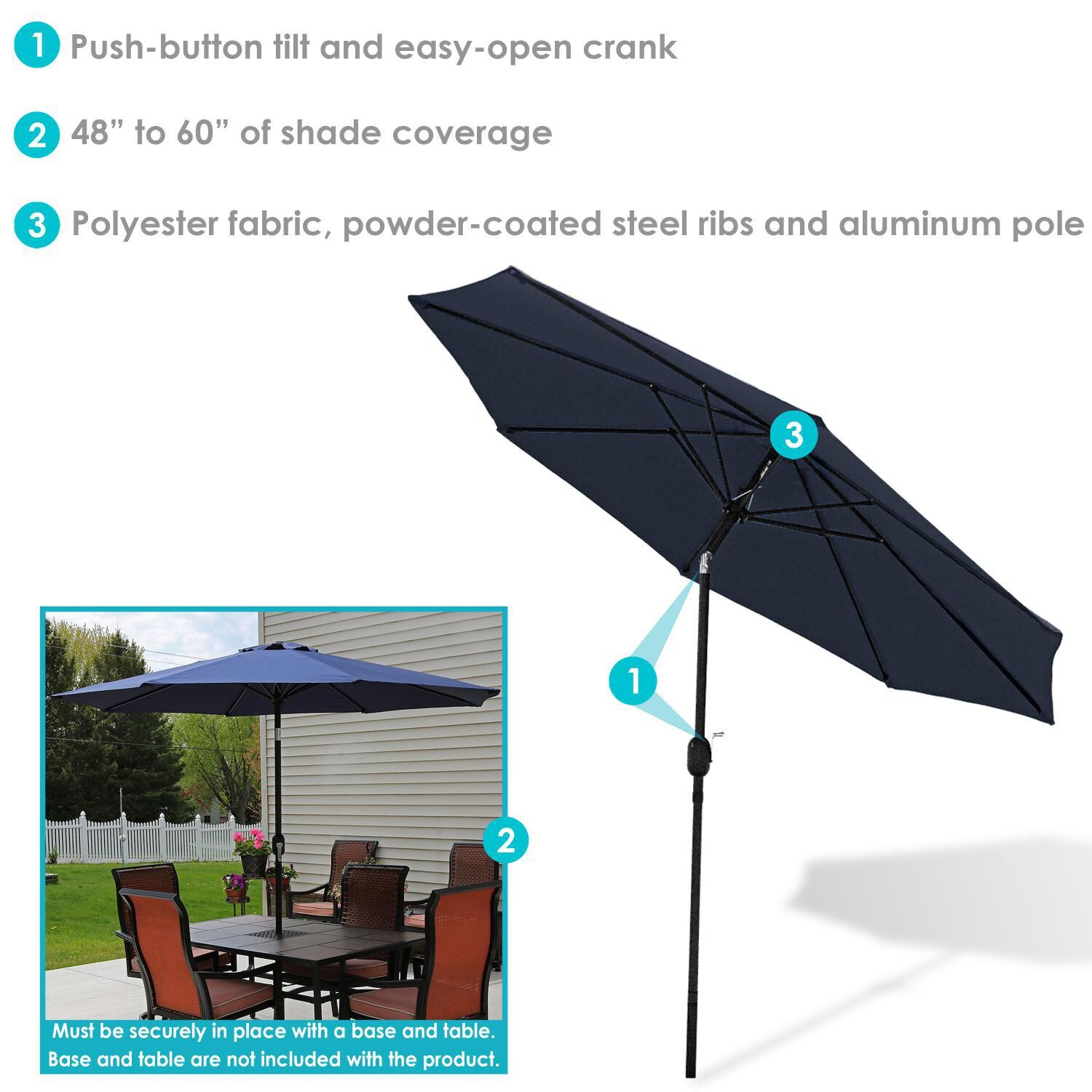 Ultimate Patio 9 Ft. Octagonal Patio Umbrella W/ Crank Lift - Navy Blue - Overview thumbnail