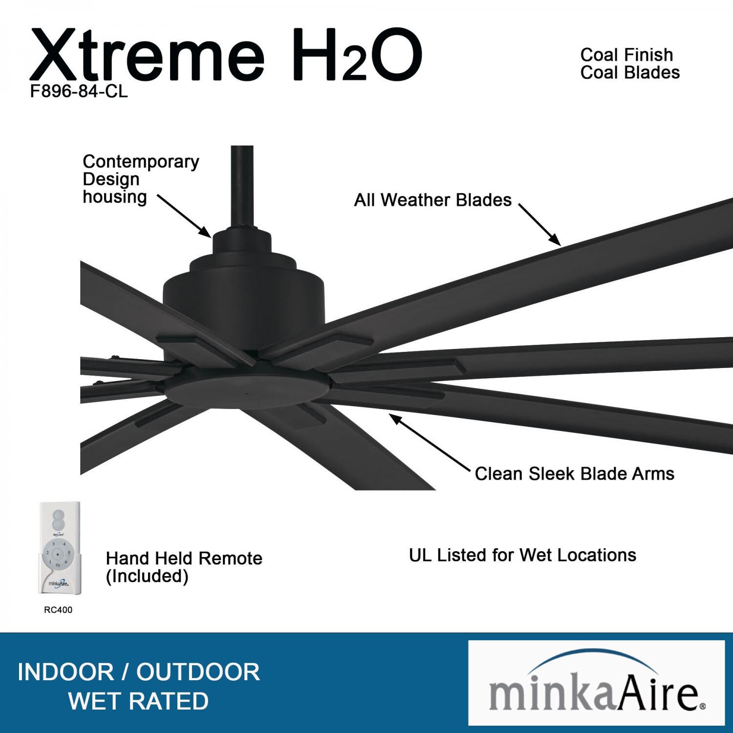 Minka-Aire F896-84-CL Xtreme H2O 84-Inch 8-Blade Ceiling Fan in Coal Finish w/ Coal Blades - Details thumbnail