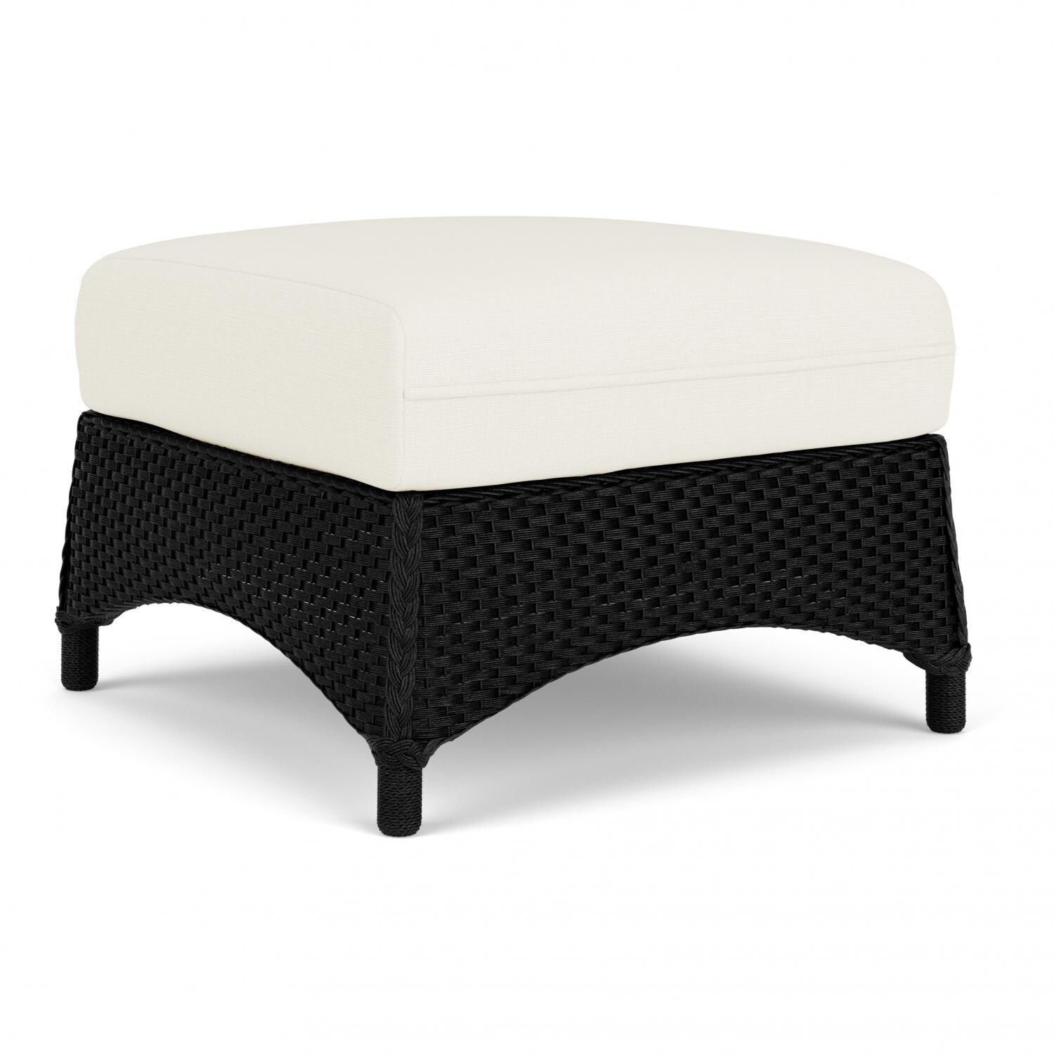 Lloyd Flanders Mandalay Ottoman in Ebony Finish with Sailcloth Salt fabric - Angled thumbnail