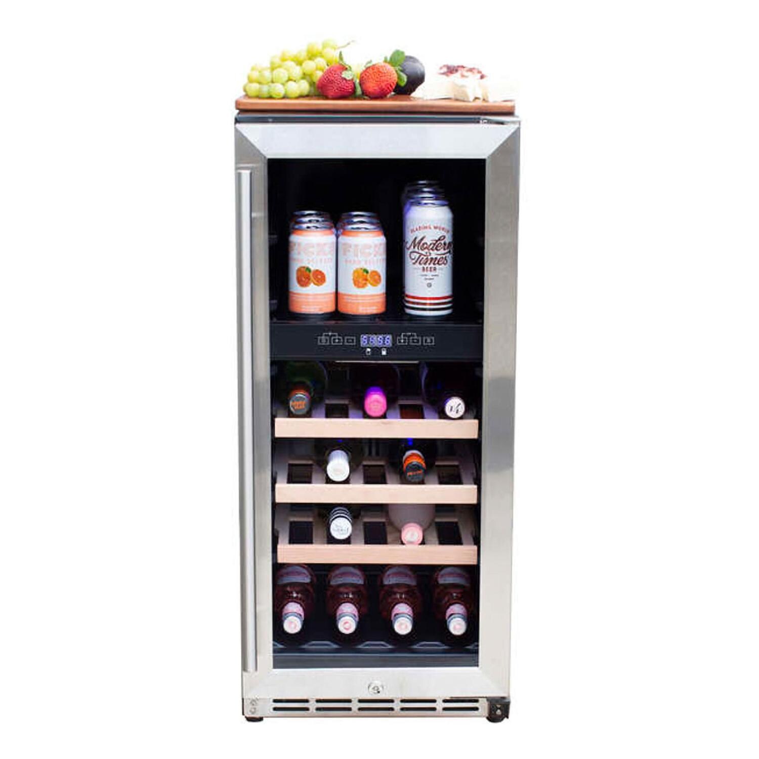 Summerset RFR-15WD 15 Inch Outdoor Rated Dual Zone Wine Cooler - Closed - Cooler Full - White Background thumbnail