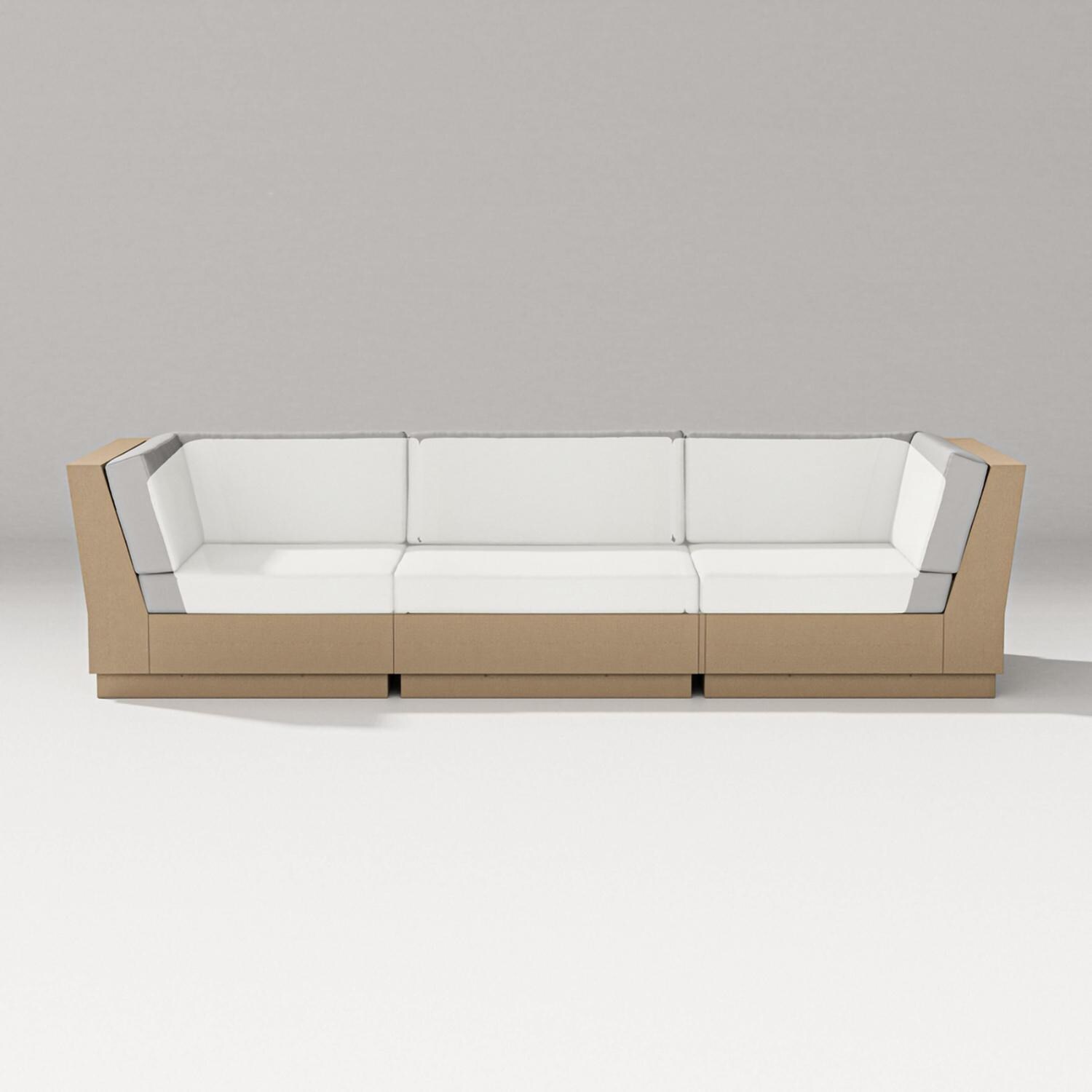 Elevate 3 Person Recycled Plastic Sectional Sofa in Vintage Sahara/Natural Linen By PW Designer Series