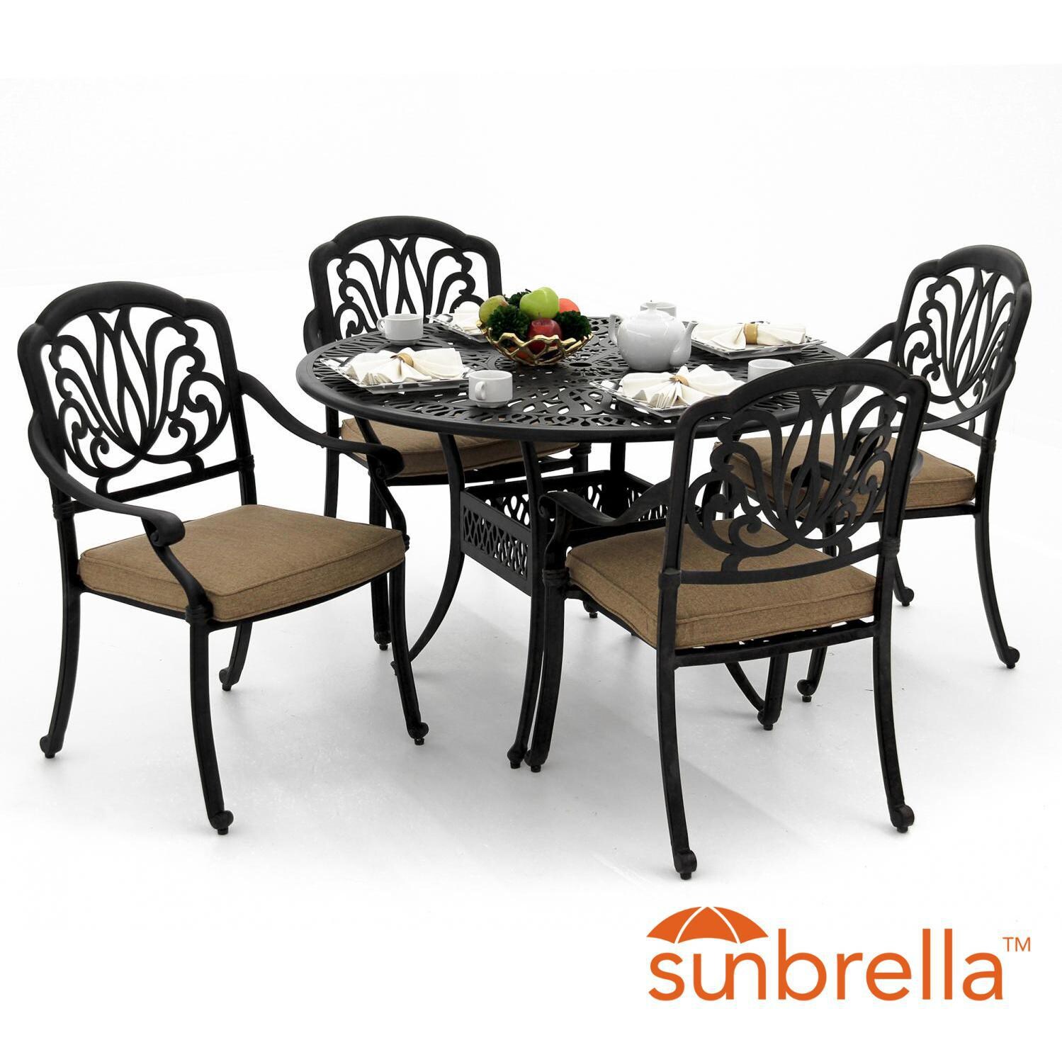 Rosedown 5 Piece Cast Aluminum Patio Dining Set With Round Table By Lakeview Outdoor Designs - Linen Sesame thumbnail