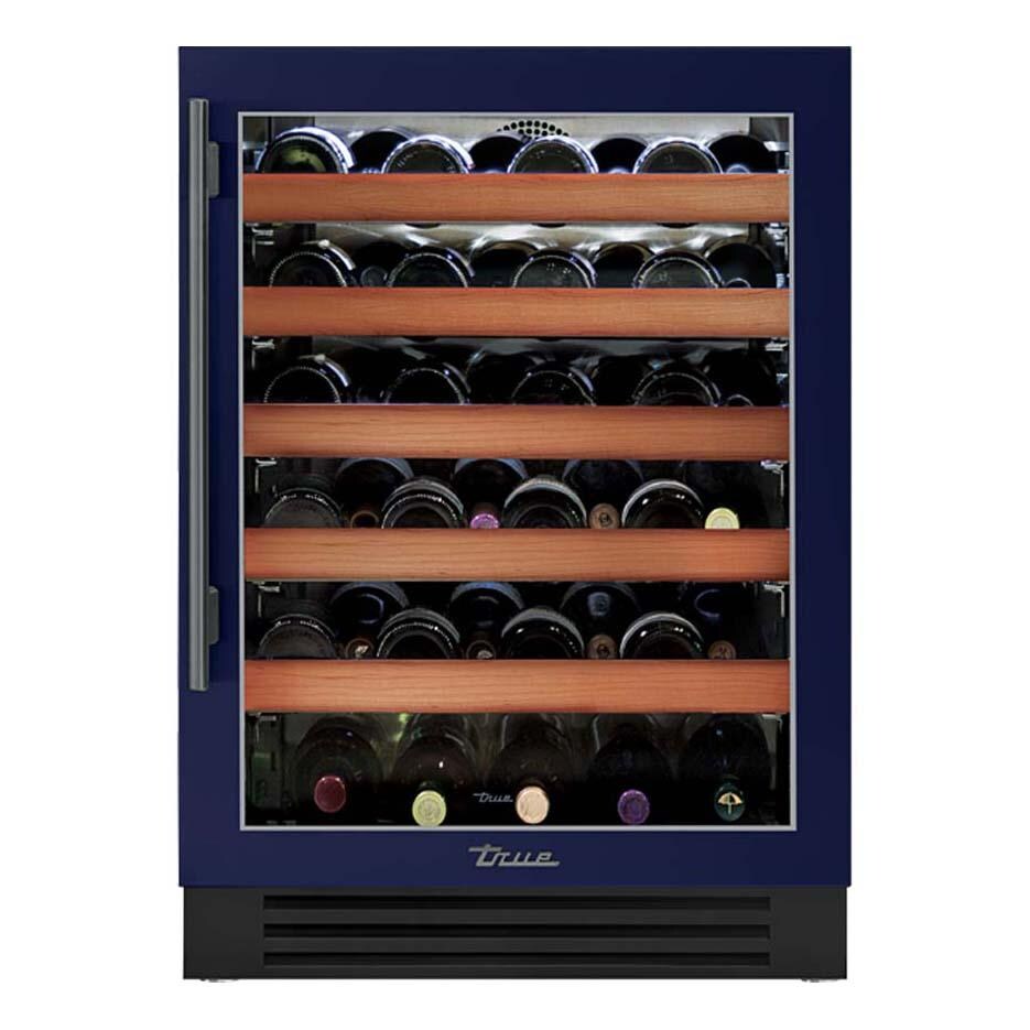 True TWC-24-R-OG-C~DSK-078-H05 24 Inch 45 Bottle Right Hinge Glass Door Outdoor Wine Cabinet - Cobalt w/ Pewter Handle - White Background thumbnail