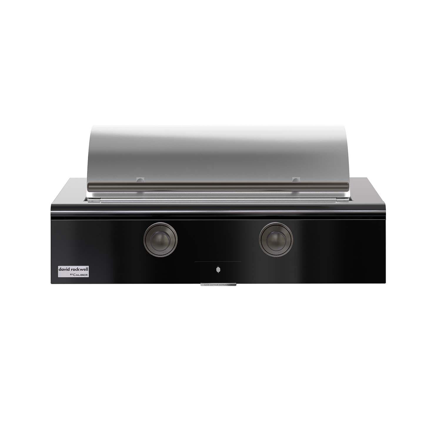 Caliber CRG-42BN00-A-044-H05 42-in Natural Gas Built-In Rockwell Grill - Gloss Black w/ Pewter Hardware - Lid Closed - White Background thumbnail