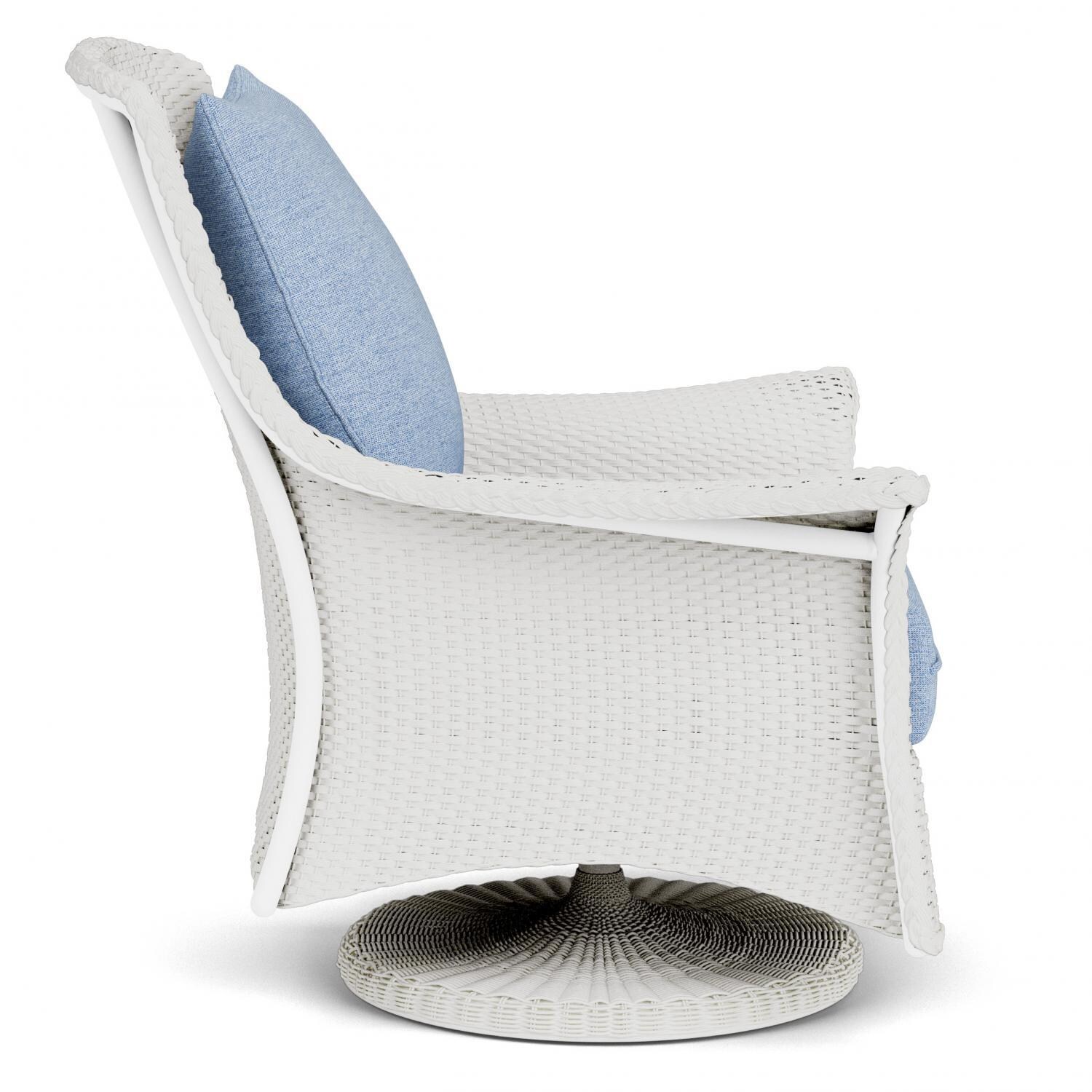 Lloyd Flanders Mandalay Swivel Rocker Lounge Chair in Matte White Finish with Demo Skyway fabric - Side thumbnail