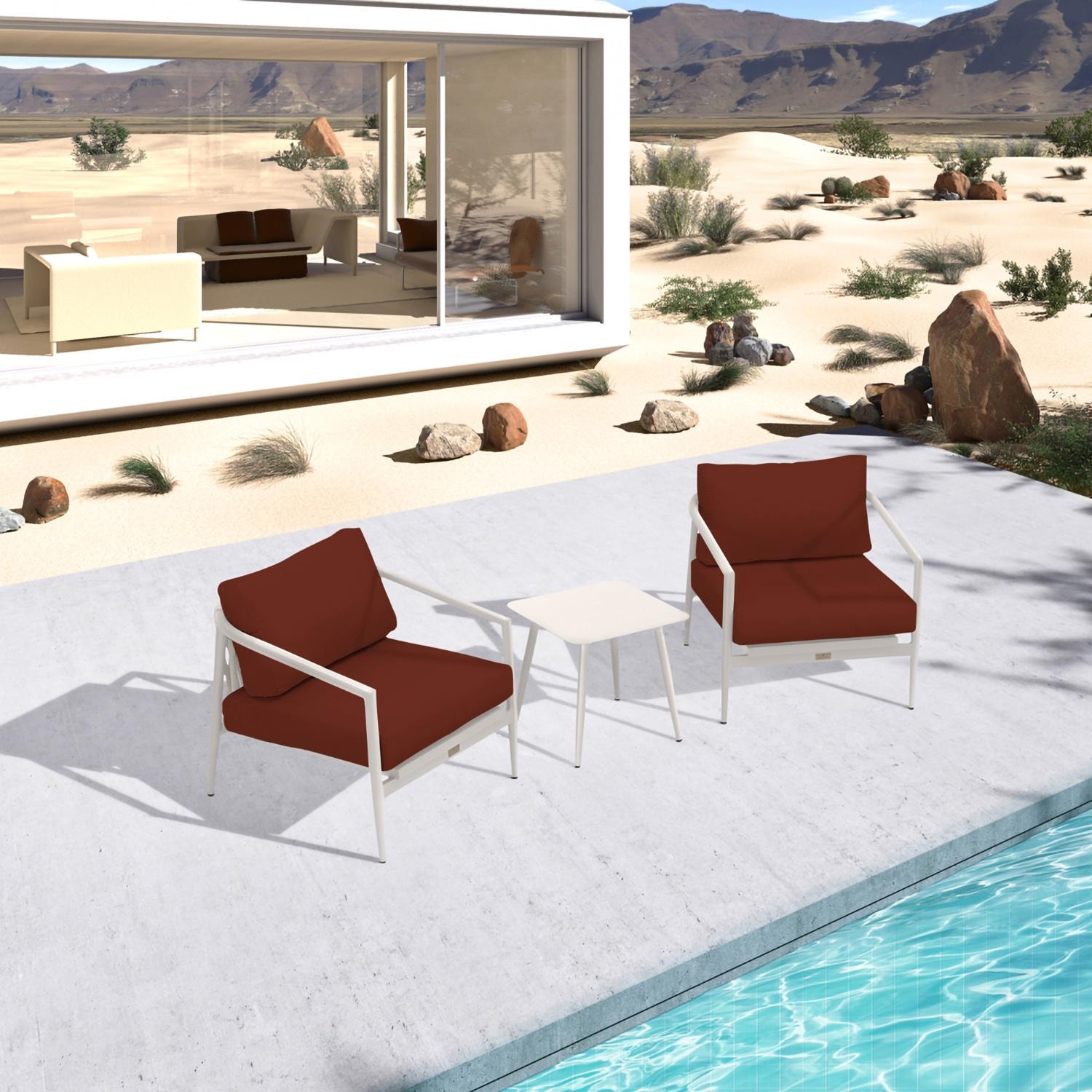 Lakeview Midnight Cove 3 Pc Aluminum Club Chair Seating Set in Urban Stone/Carrera/Canvas Henna - Top - Lifestyle thumbnail