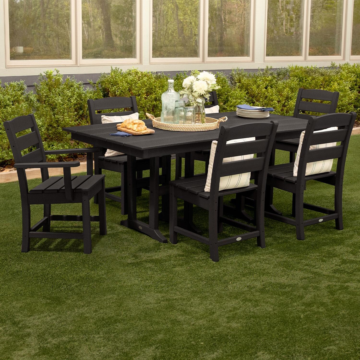 POLYWOOD Lakeside 7-Piece Farmhouse Dining Set - Black