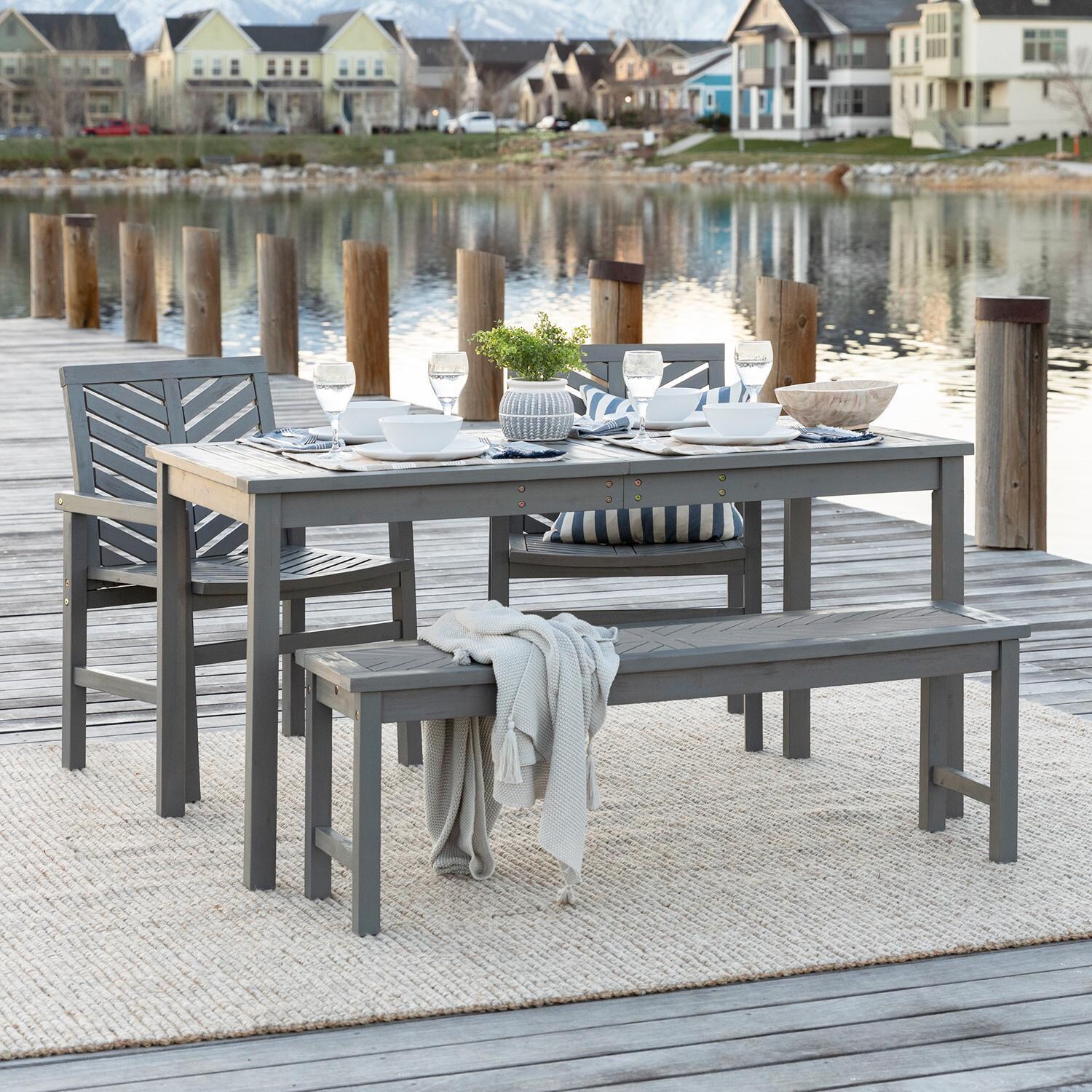 Ultimate Patio Wishlake 4 Piece Acacia Patio Dining Set W/ 60 X 32 Inch Rectangular Table - Gray Wash thumbnail