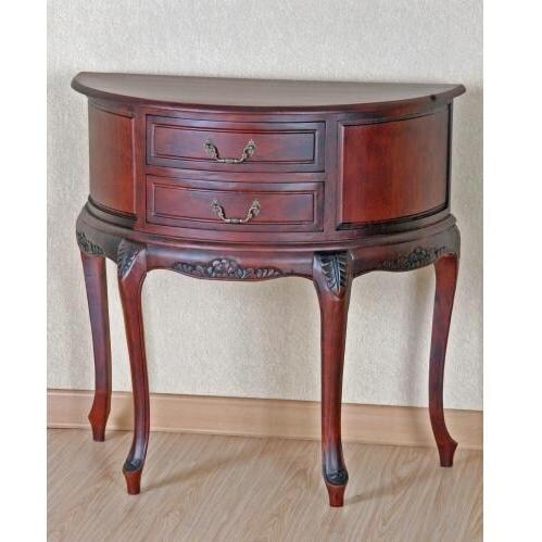 International Caravan Carved Wood Half Moon Console Table With Drawers
