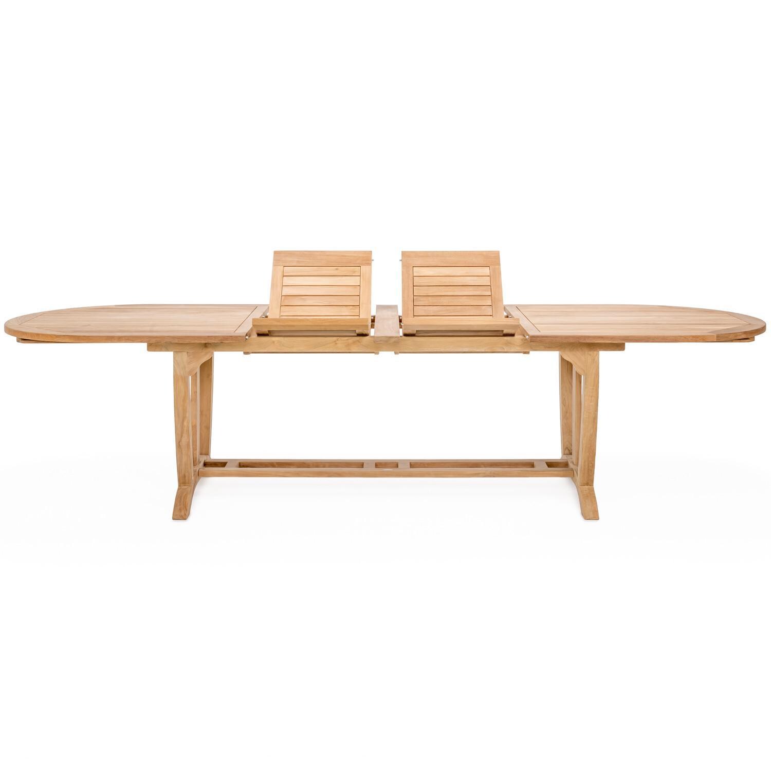 Teak + Table Capri 7 Piece Dining Set W/ 67/94 Inch Expansion Table - 67/94-Inch Expansion Table Hidden Leaf Storage - White Background thumbnail