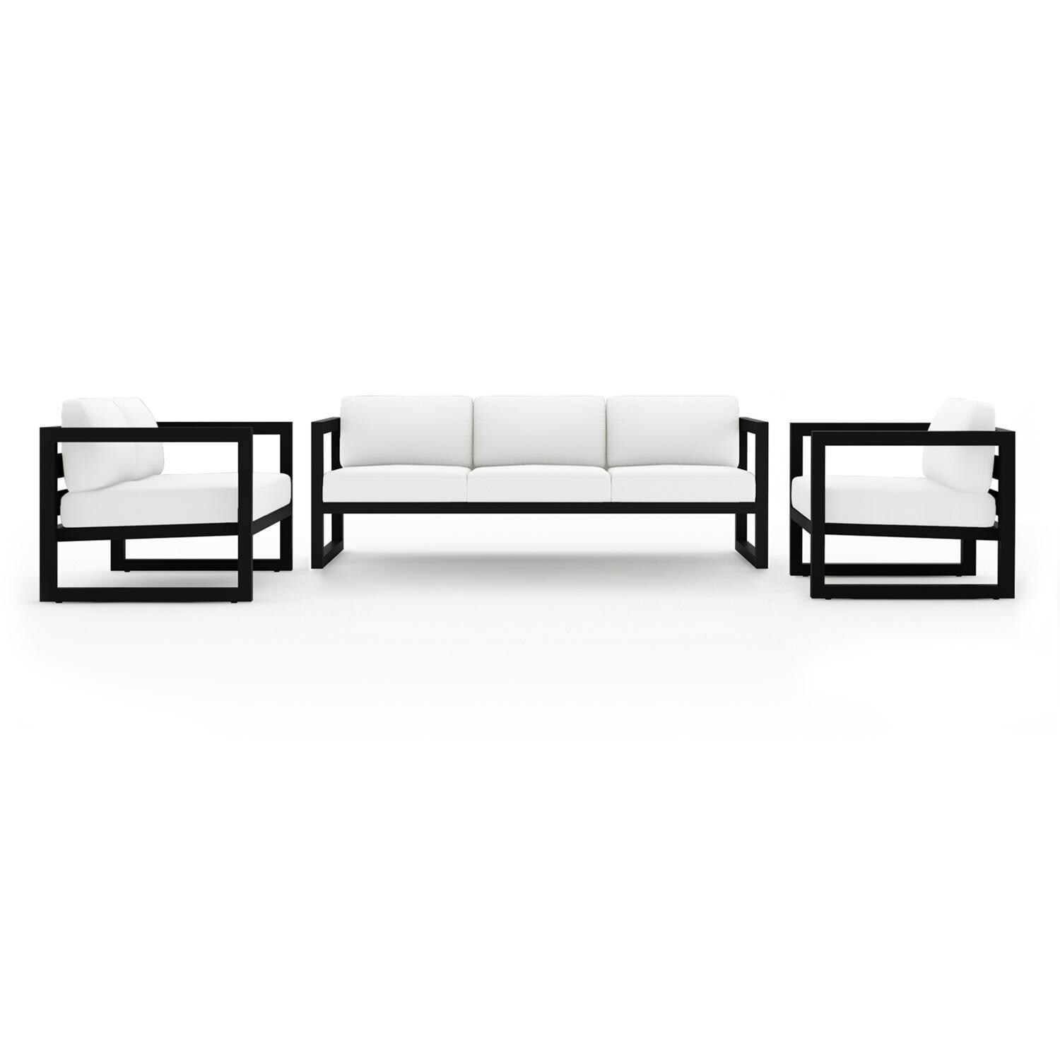 Lakeview MSTYCV-BK-3SLSS-CN Misty Cove 3 Pc Aluminum Seating Set in Black w/Sofa & Canvas Natural Cushions by Lakeview Outdoor Designs - Set - White Background thumbnail