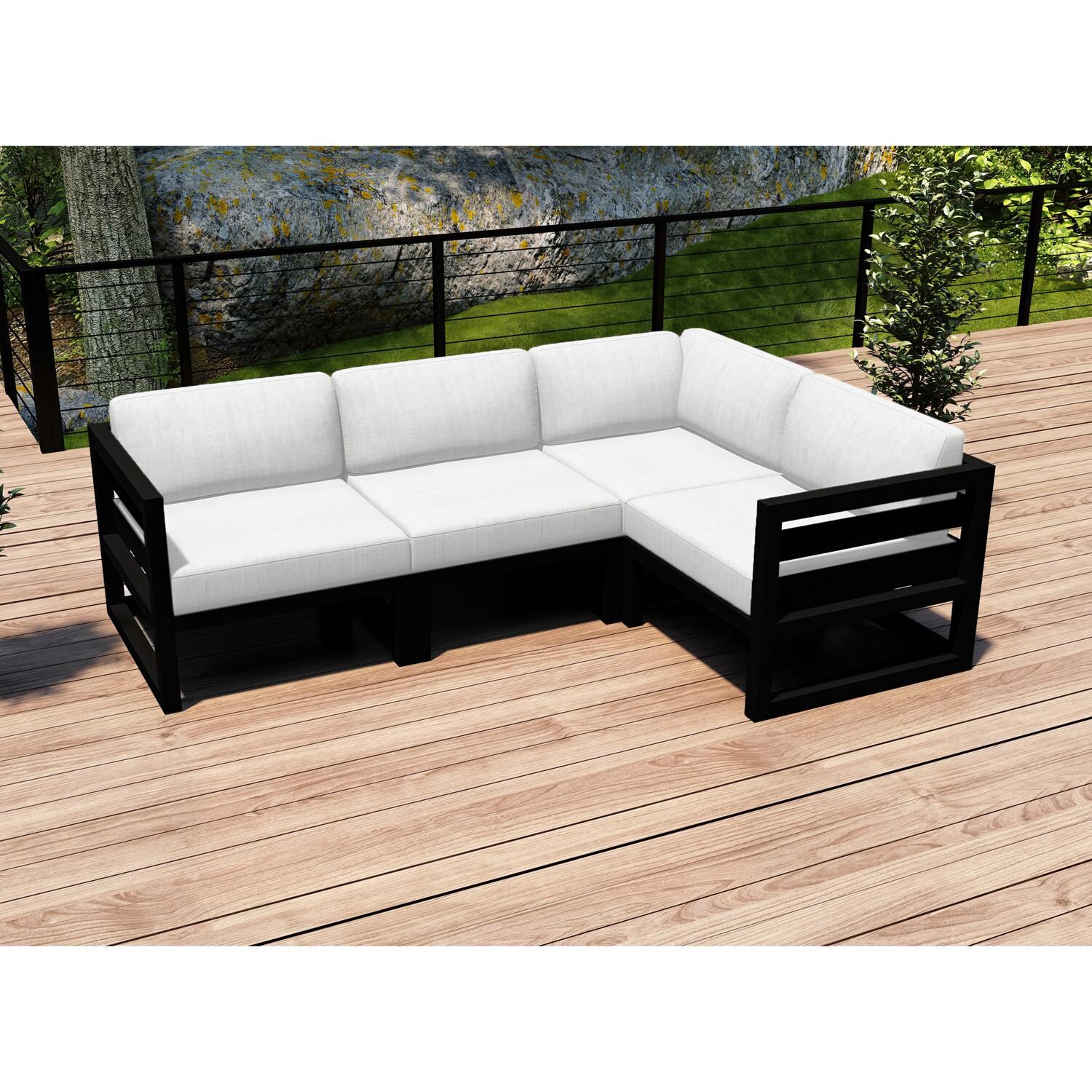 Lakeview MSTYCV-BK-4SEC-CN Misty Cove 4 Pc Aluminum Sectional Set in Black w/Cast Silver Cushions by Lakeview Outdoor Designs - Set on Deck - Lifestyle thumbnail