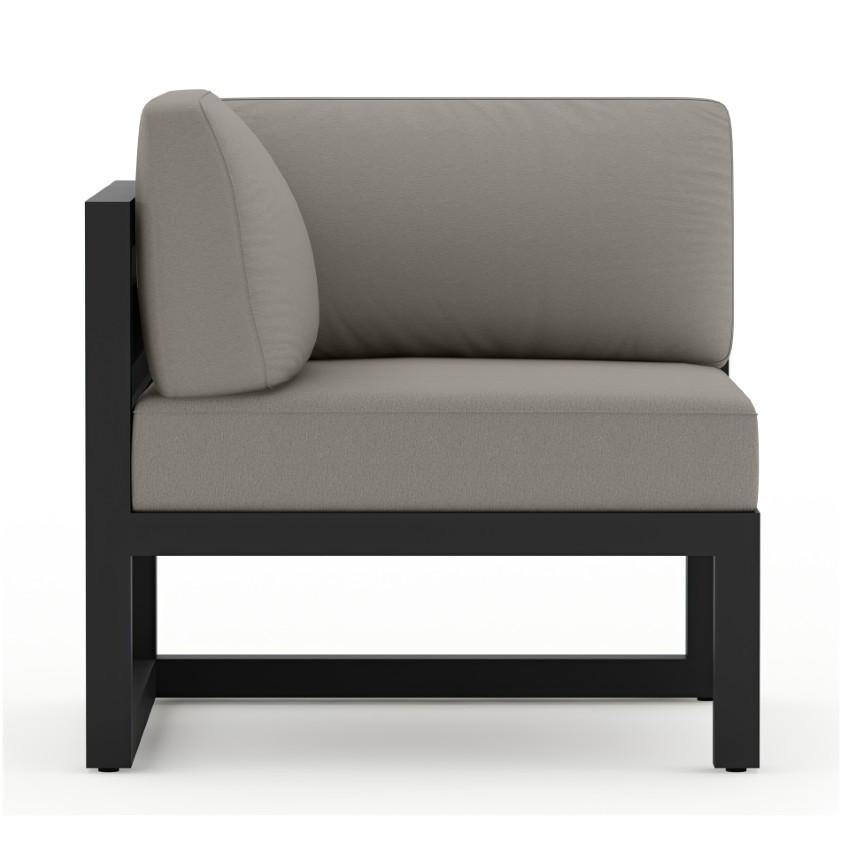 Lakeview Misty Cove 6 Pc Aluminum Sectional Set in Black w/Club Chair & Canvas Charcoal Cushions by Lakeview Outdoor Designs - Left Section with Pillow - White Background thumbnail