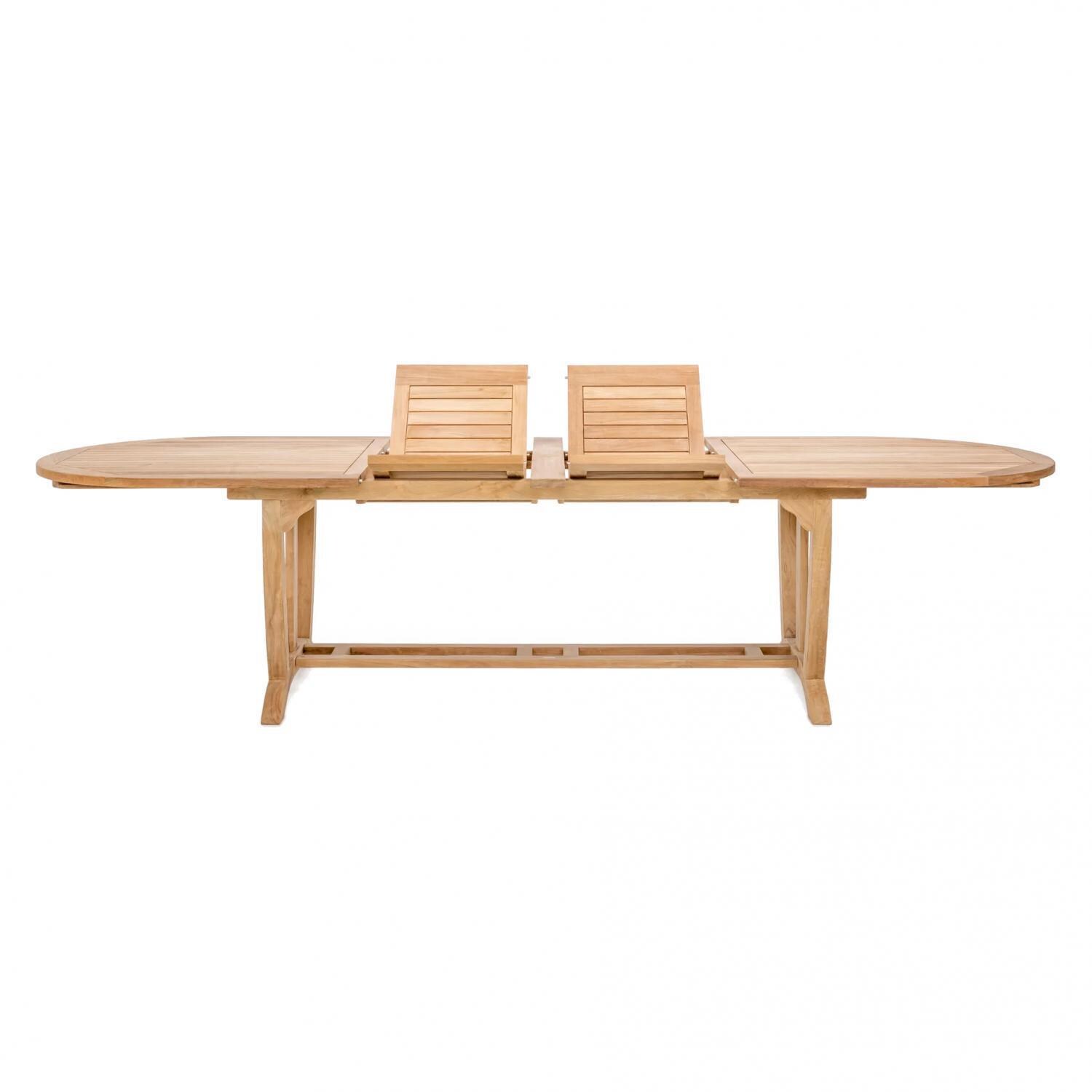 Teak + Table Monday 11 Piece Teak Patio Dining Set - Table Leaf Extensions Raised - White Background thumbnail