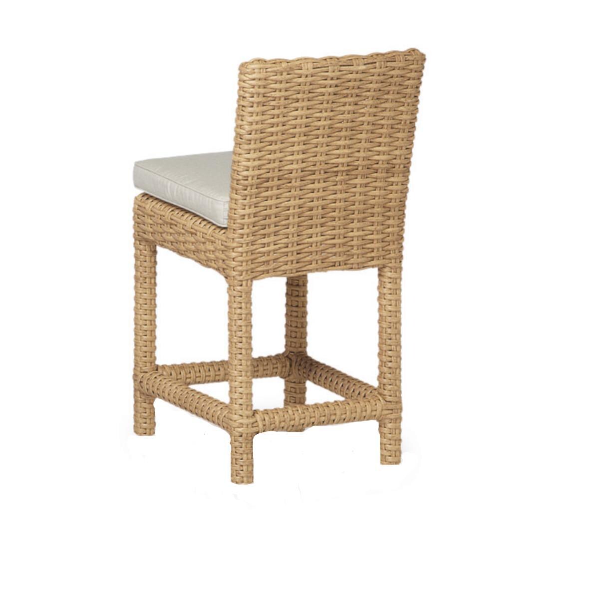 Leucadia Wicker Patio Counter Height Bar Stool W/ Sunbrella Canvas Flax