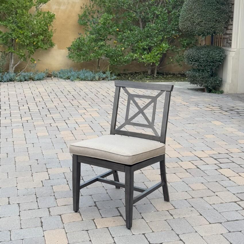 Atlantis Aluminum Dining Side Chair Set of 2 w/ Beige Cushions in Walnut By Darlee - Single Chair - Lifestyle thumbnail