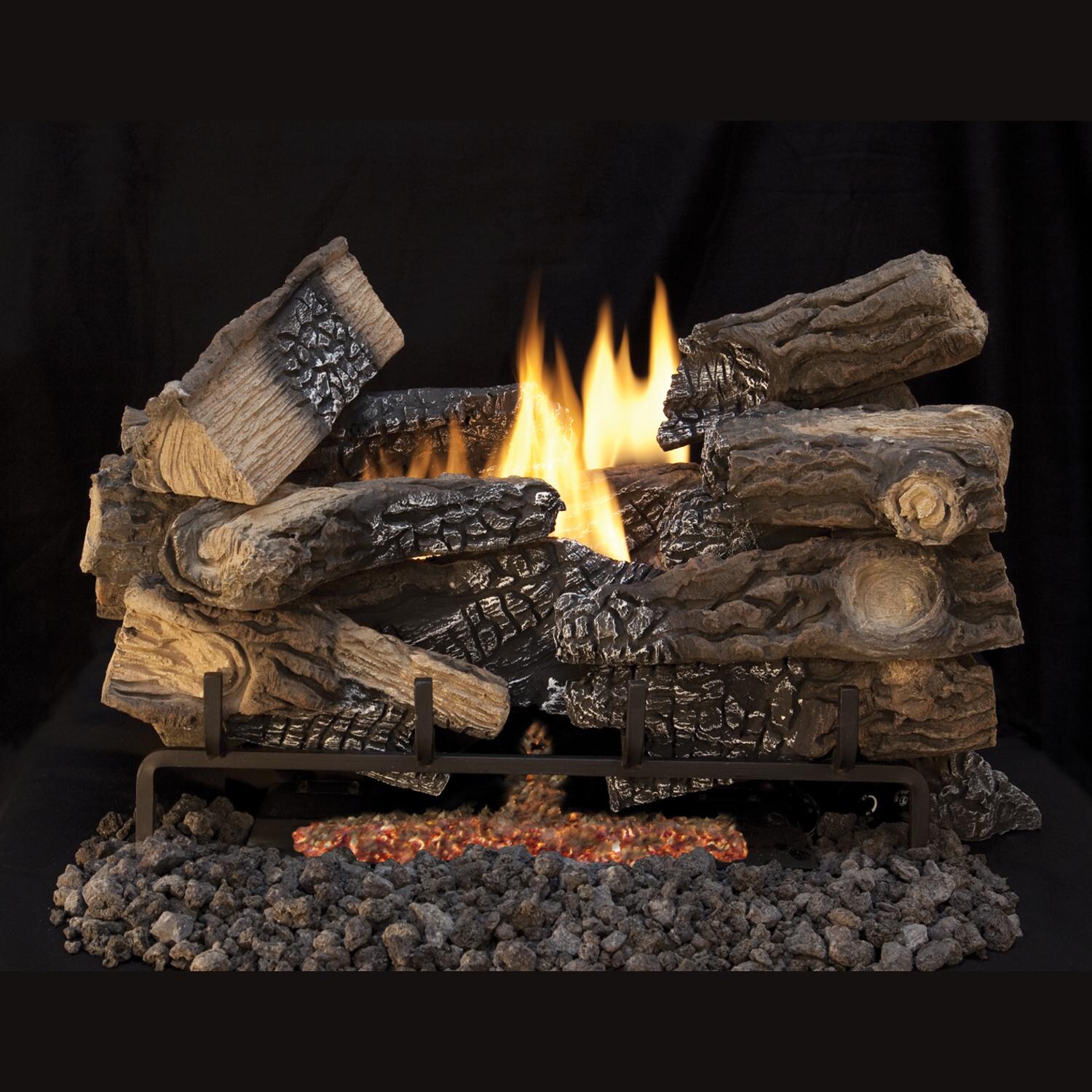 Superior Fireplaces 30-Inch Massive Mixed Oak Gas Log Set With Vent-Free Propane Triple Flame Burner - Thermostatic On/Off Remote Control