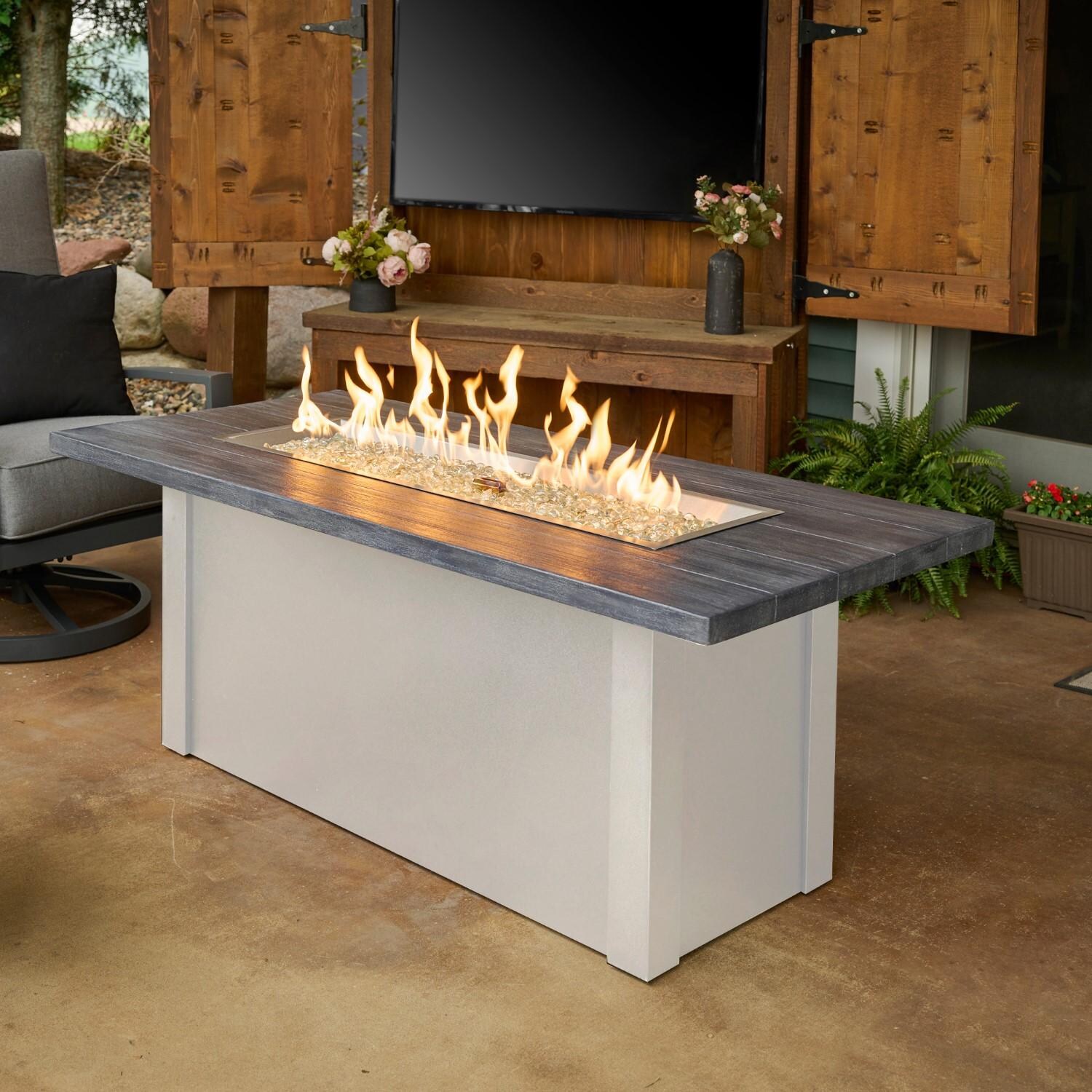 Havenwood 62 Inch Rectangular Powder Coated Steel Propane Fire Pit Table in Gray by The Outdoor GreatRoom Company