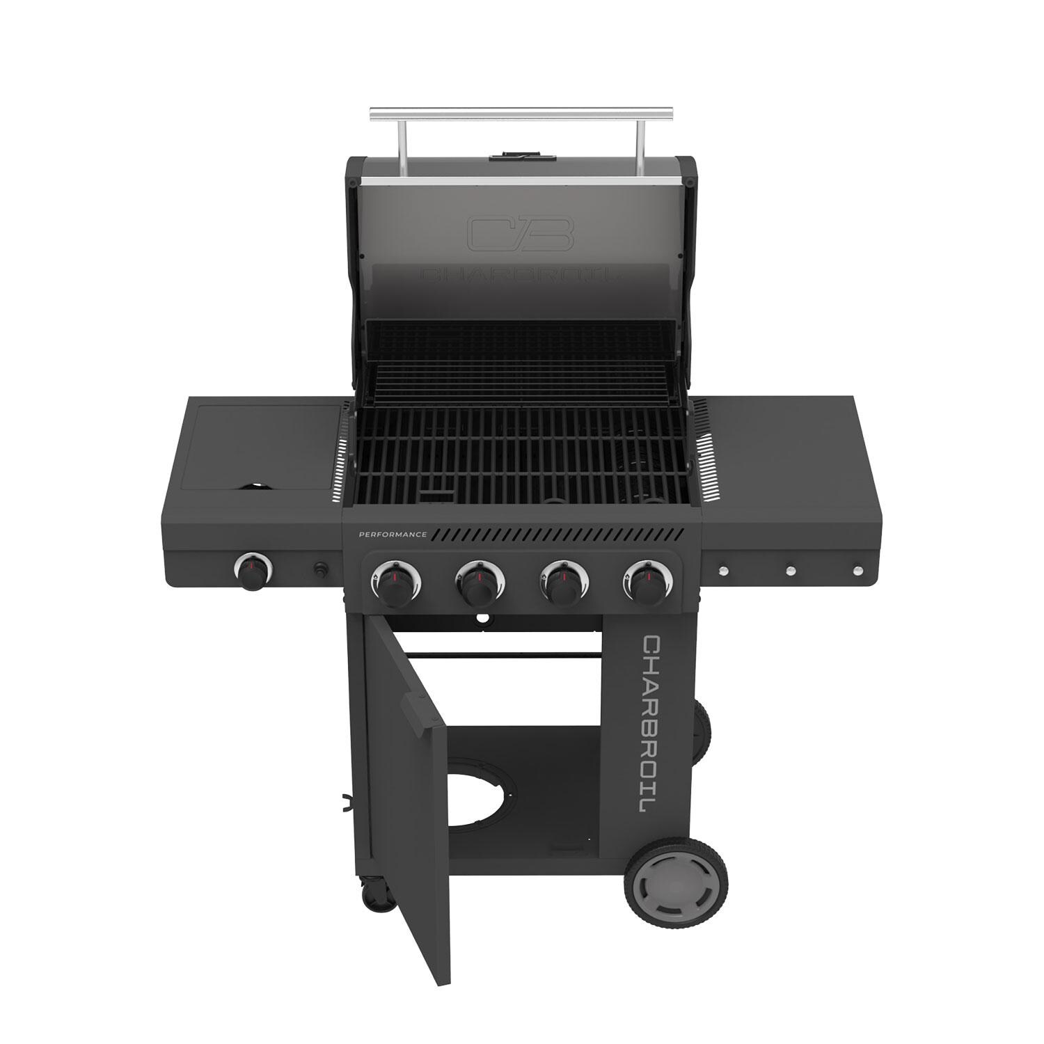 Charbroil 463348625 Performance Series 4-Burner Propane Grill Cabinet W/ Side Burner - Grey - Storage Cabinet - White Background thumbnail