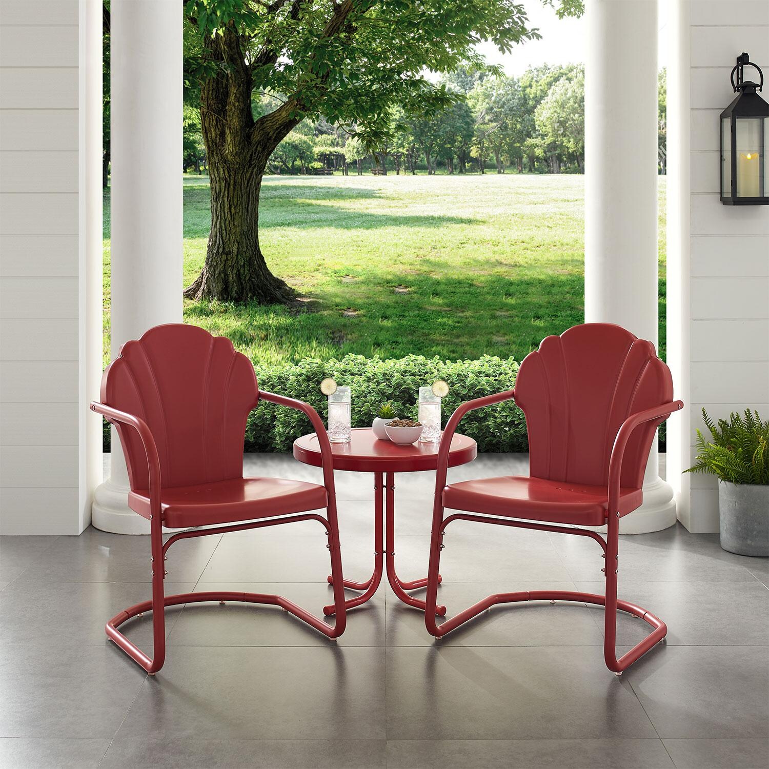 Ultimate Patio UP-32244RE 3Pc Retro Outdoor Chair Set in Red Satin - Angled Inward - Lifestyle thumbnail
