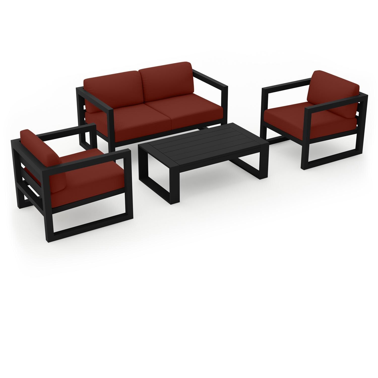 Lakeview MSTYMAS-BK-4SS-HN Misty Cove 4 Pc Aluminum Seating Set in Black w/Loveseat & Canvas Henna Cushions by Lakeview Outdoor Designs - Set Angled - White Background thumbnail