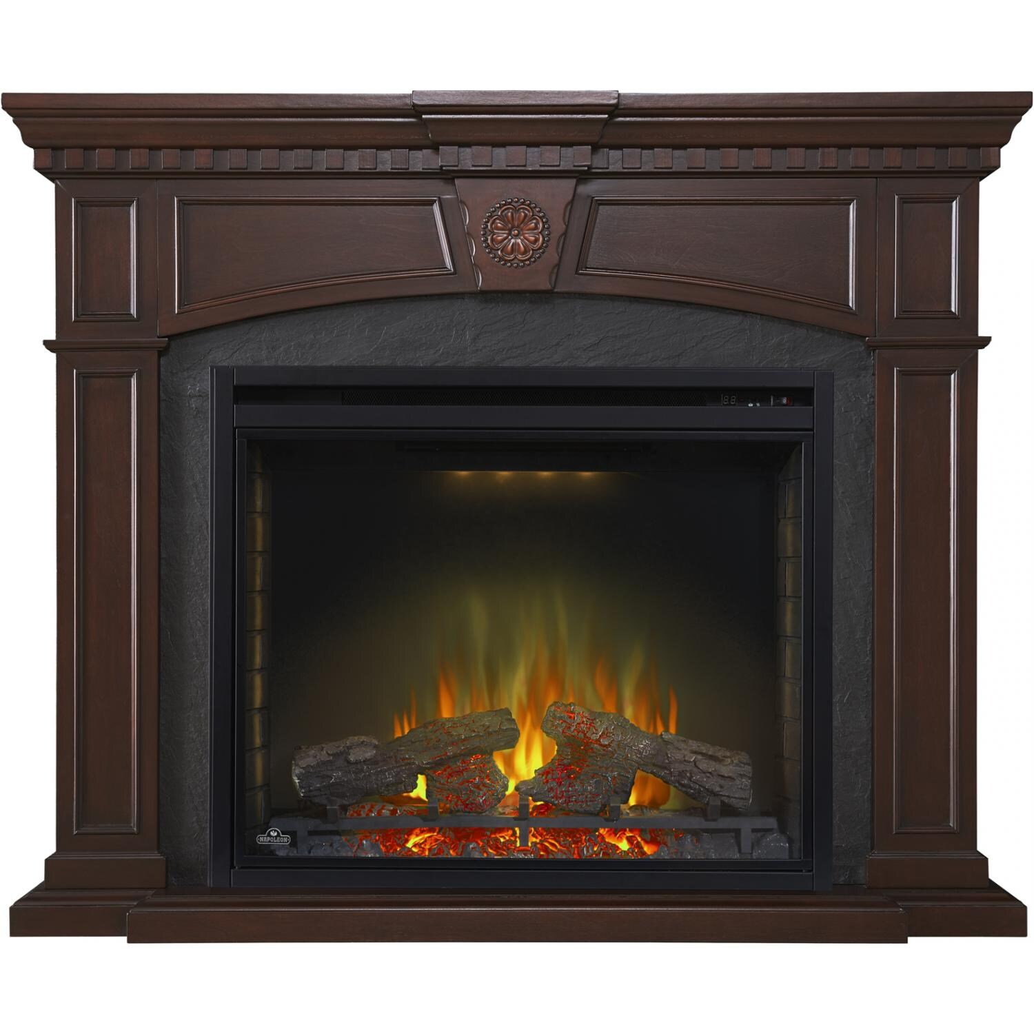 Napoleon Harlow 33-Inch Electric Fireplace - Mahogany - Main View With White Night Light thumbnail